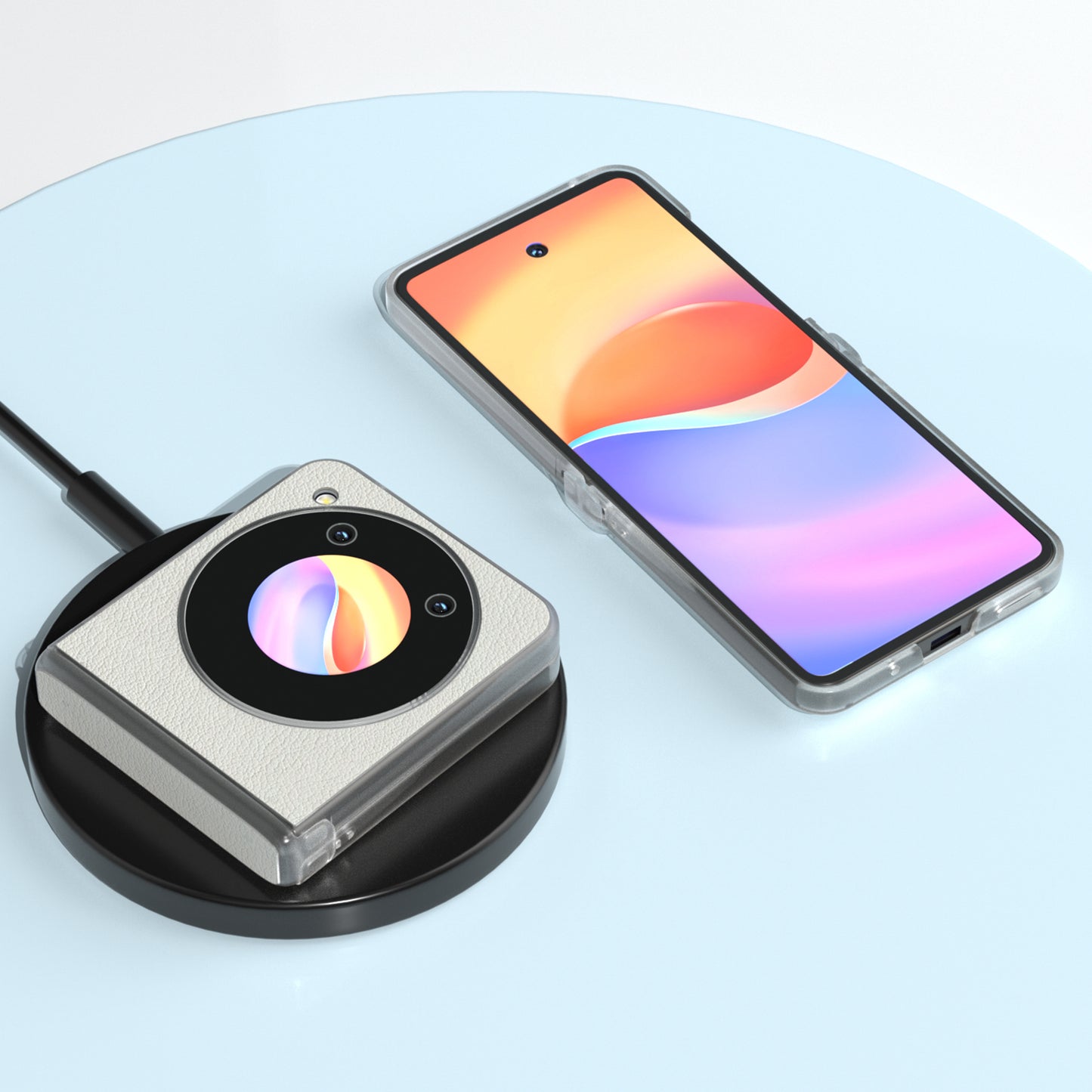 ABEEL For ZTE nubia Flip 5G Phone Case Genuine Cow Leather Coated PC Cover Matte Clear Edge - Grey