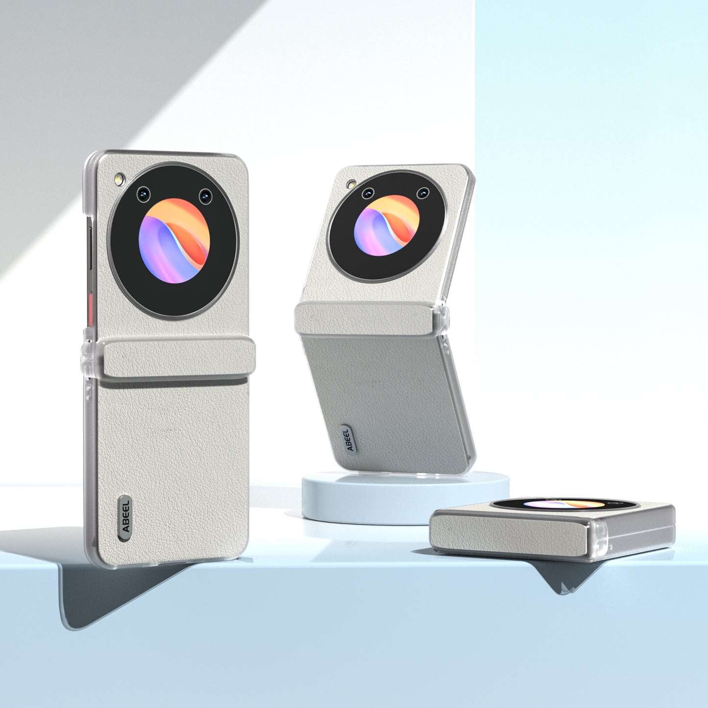 ABEEL For ZTE nubia Flip 5G Phone Case Genuine Cow Leather Coated PC Cover Matte Clear Edge - Grey