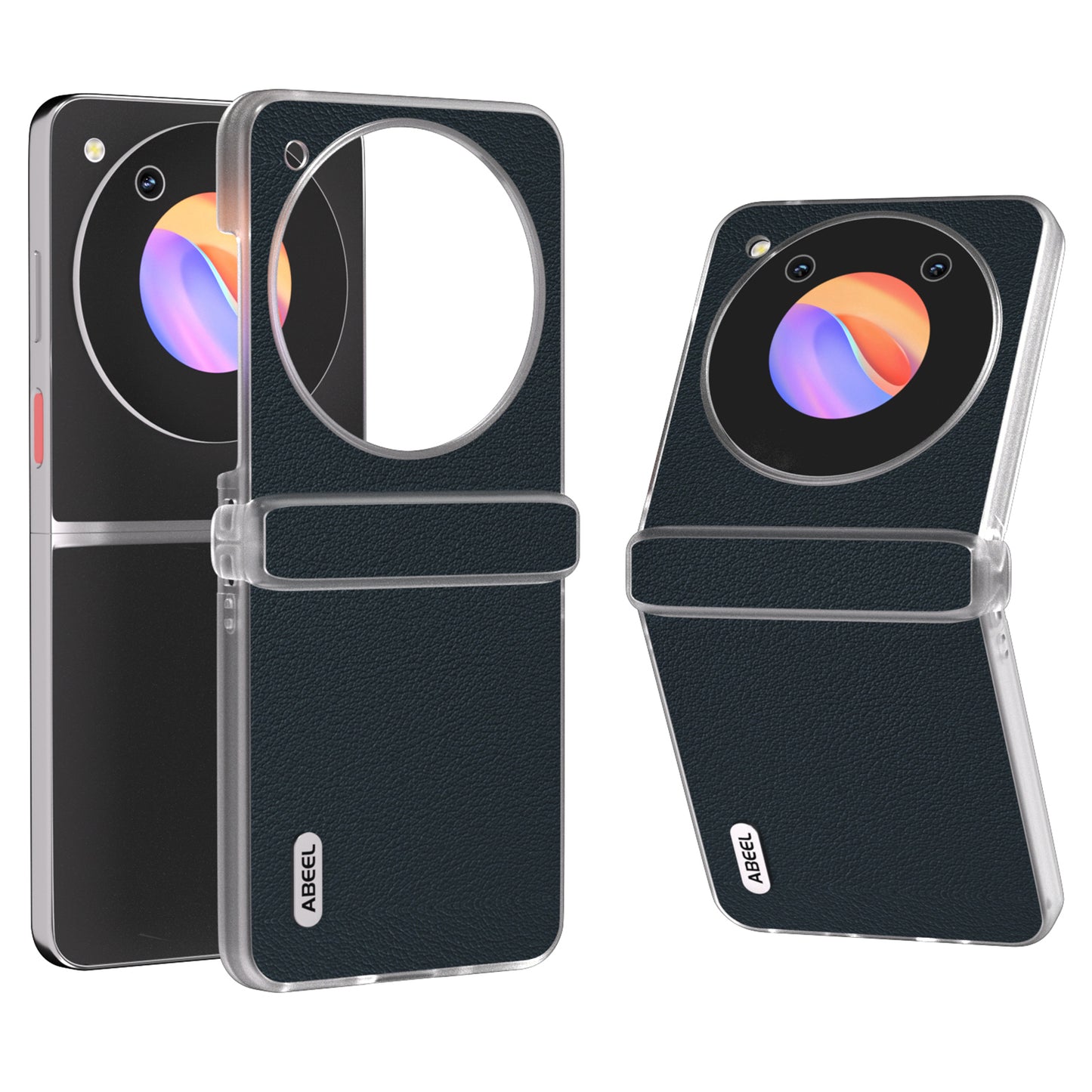 ABEEL For ZTE nubia Flip 5G Phone Case Genuine Cow Leather Coated PC Cover Matte Clear Edge - Dark Green