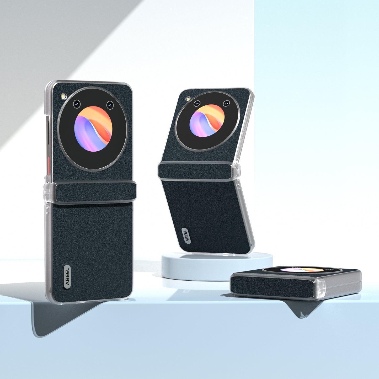 ABEEL For ZTE nubia Flip 5G Phone Case Genuine Cow Leather Coated PC Cover Matte Clear Edge - Dark Green