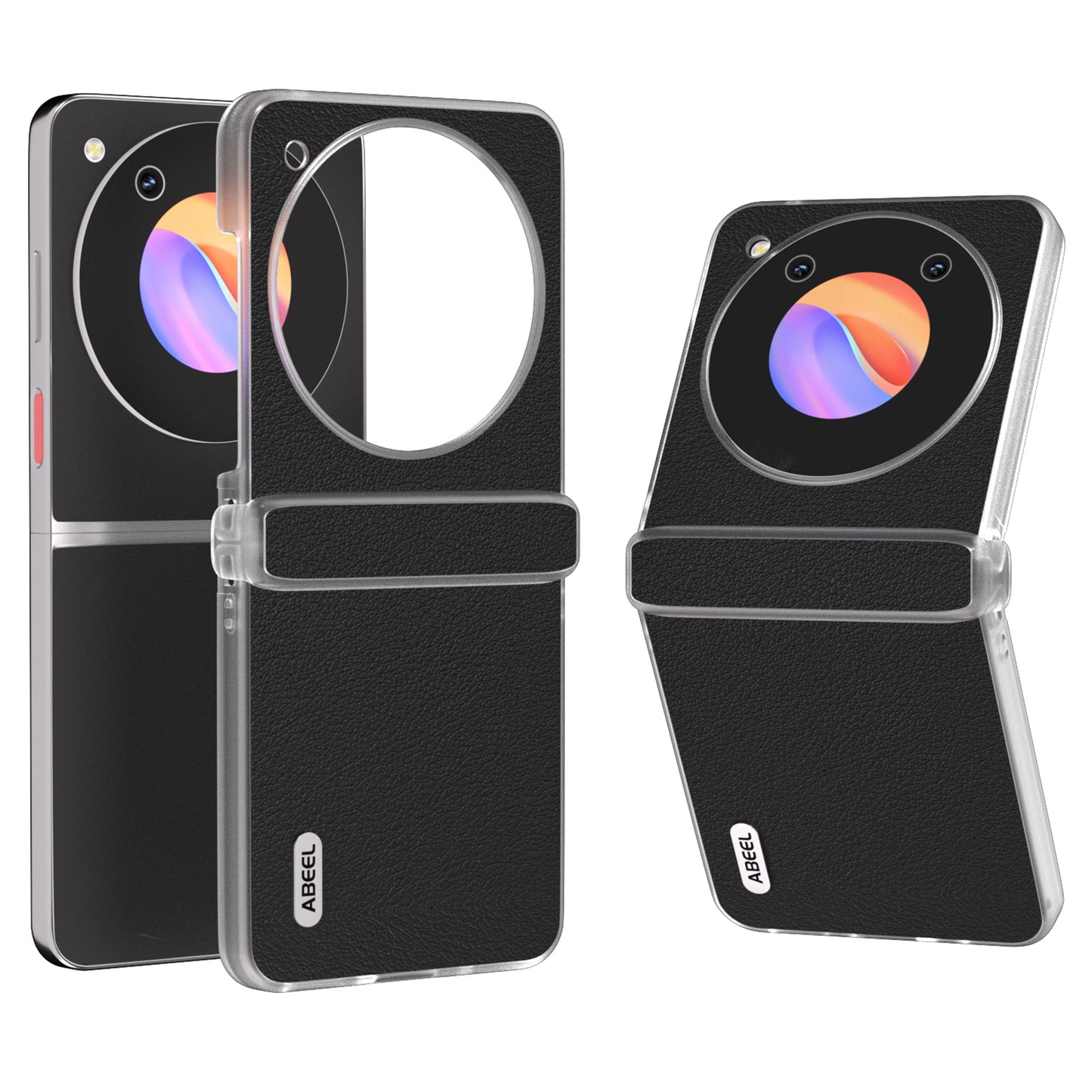 ABEEL For ZTE nubia Flip 5G Phone Case Genuine Cow Leather Coated PC Cover Matte Clear Edge - Black