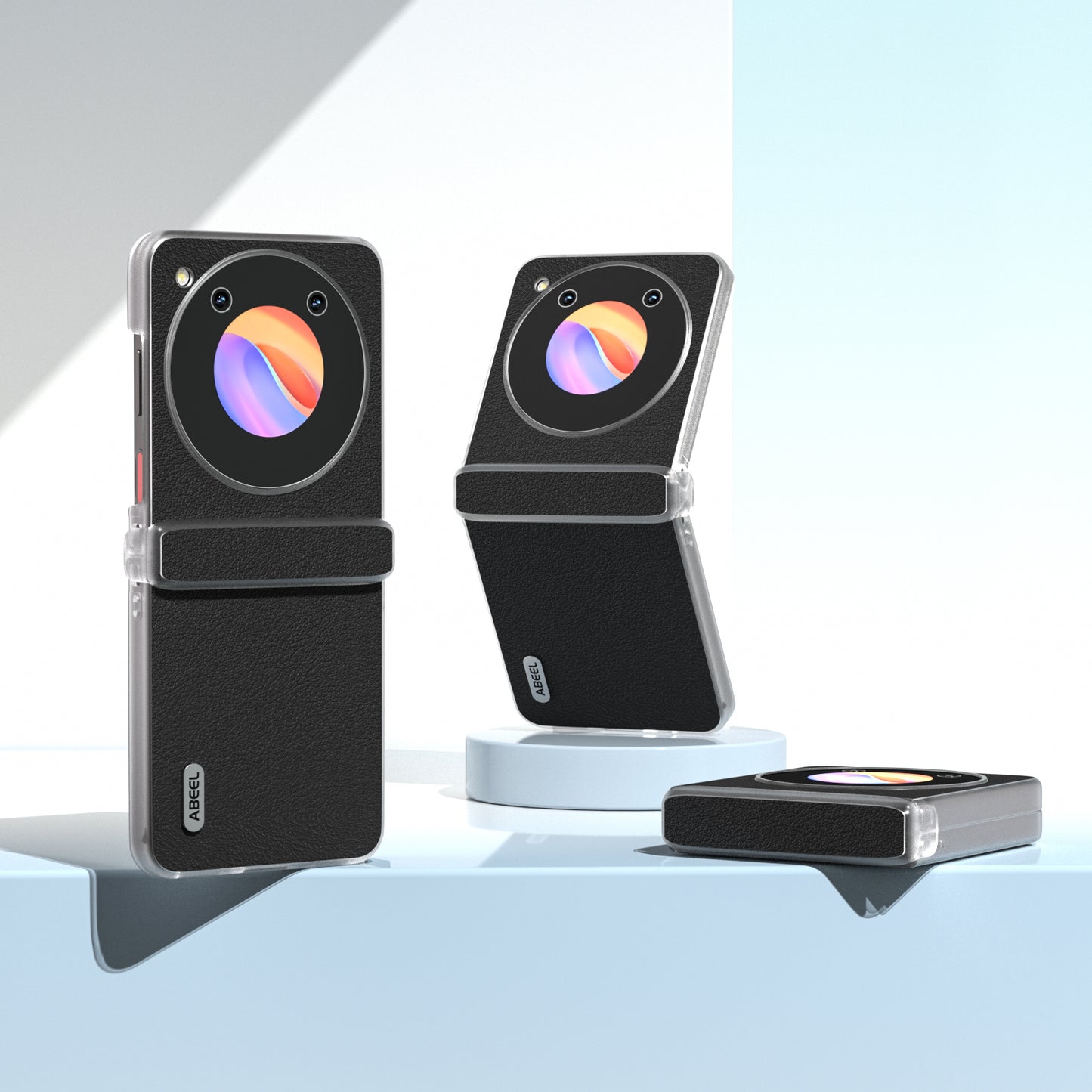 ABEEL For ZTE nubia Flip 5G Phone Case Genuine Cow Leather Coated PC Cover Matte Clear Edge - Black