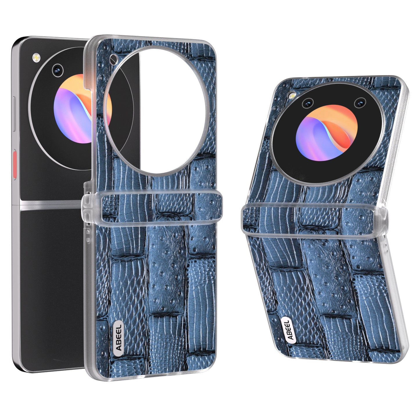 ABEEL For ZTE nubia Flip 5G Phone Case Matte Edge Mahjong Texture Genuine Cow Leather+PC Slim Cover - Blue