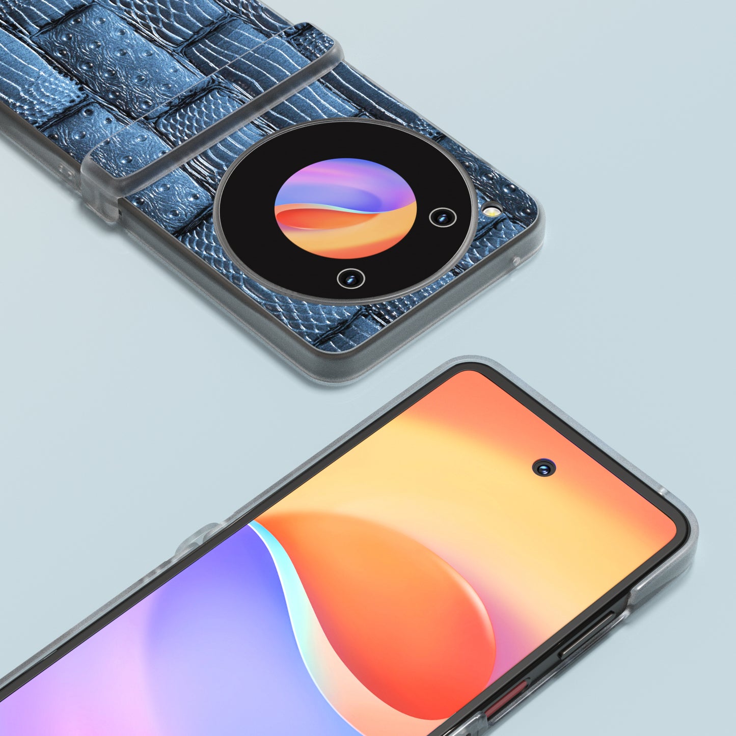 ABEEL For ZTE nubia Flip 5G Phone Case Matte Edge Mahjong Texture Genuine Cow Leather+PC Slim Cover - Blue