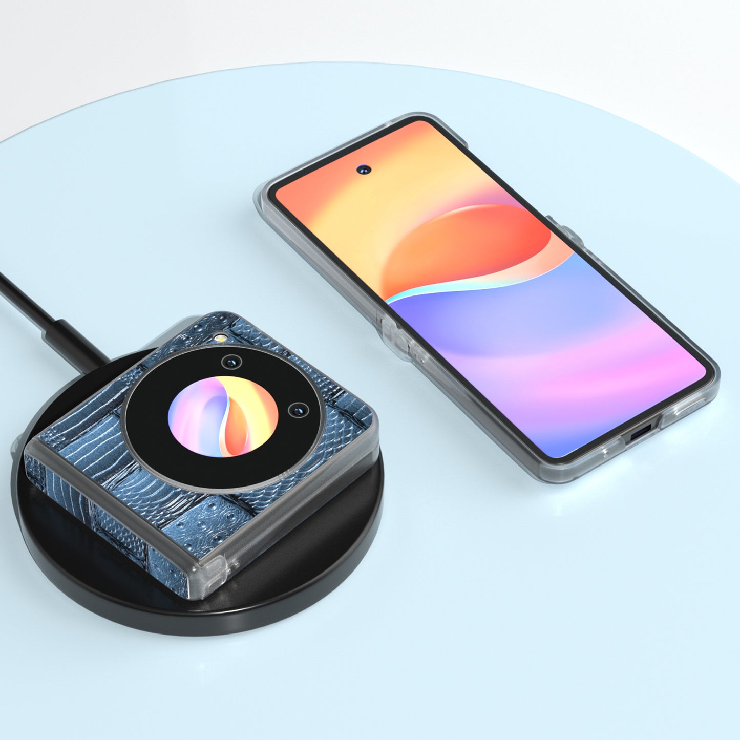 ABEEL For ZTE nubia Flip 5G Phone Case Matte Edge Mahjong Texture Genuine Cow Leather+PC Slim Cover - Blue