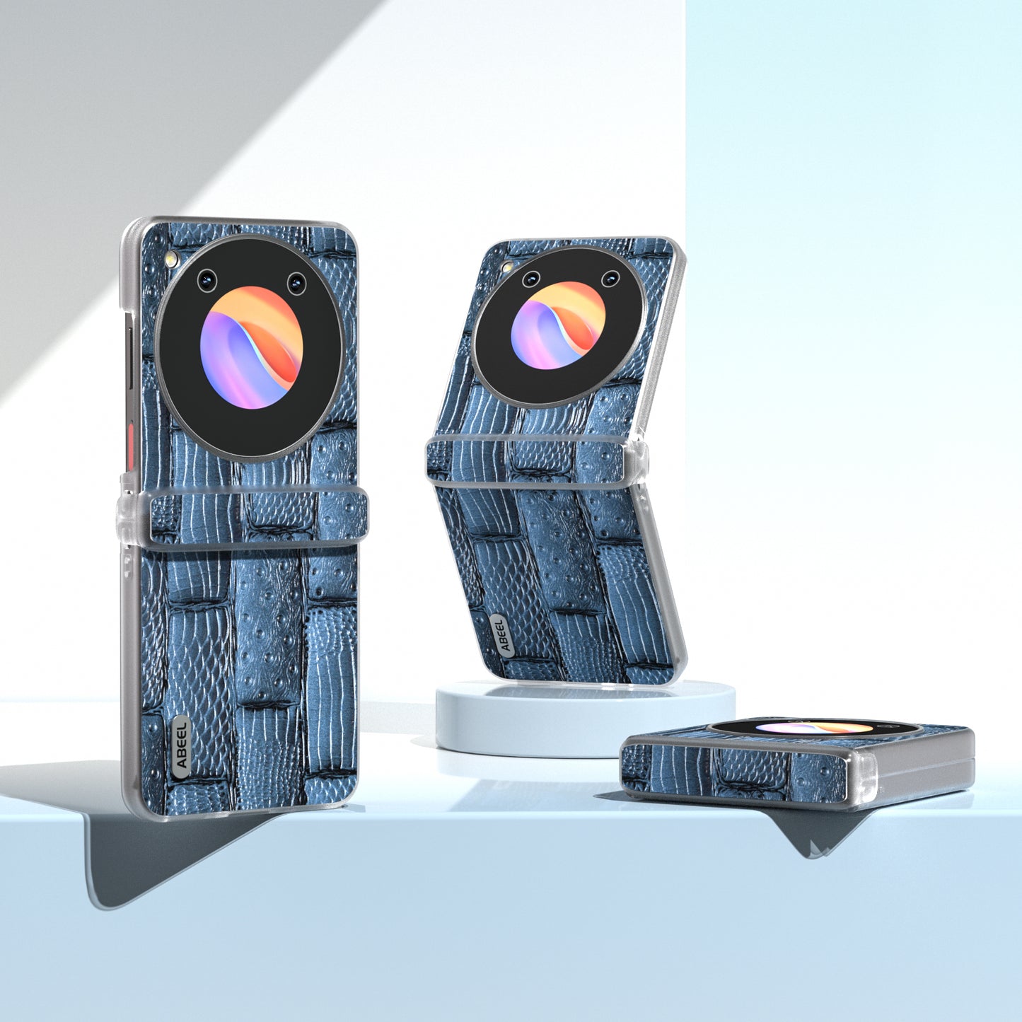 ABEEL For ZTE nubia Flip 5G Phone Case Matte Edge Mahjong Texture Genuine Cow Leather+PC Slim Cover - Blue