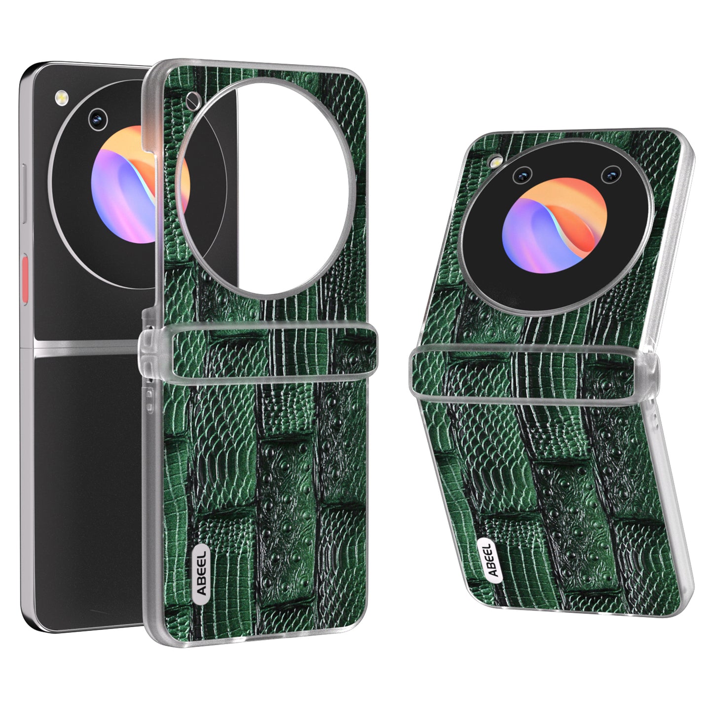 ABEEL For ZTE nubia Flip 5G Phone Case Matte Edge Mahjong Texture Genuine Cow Leather+PC Slim Cover - Green