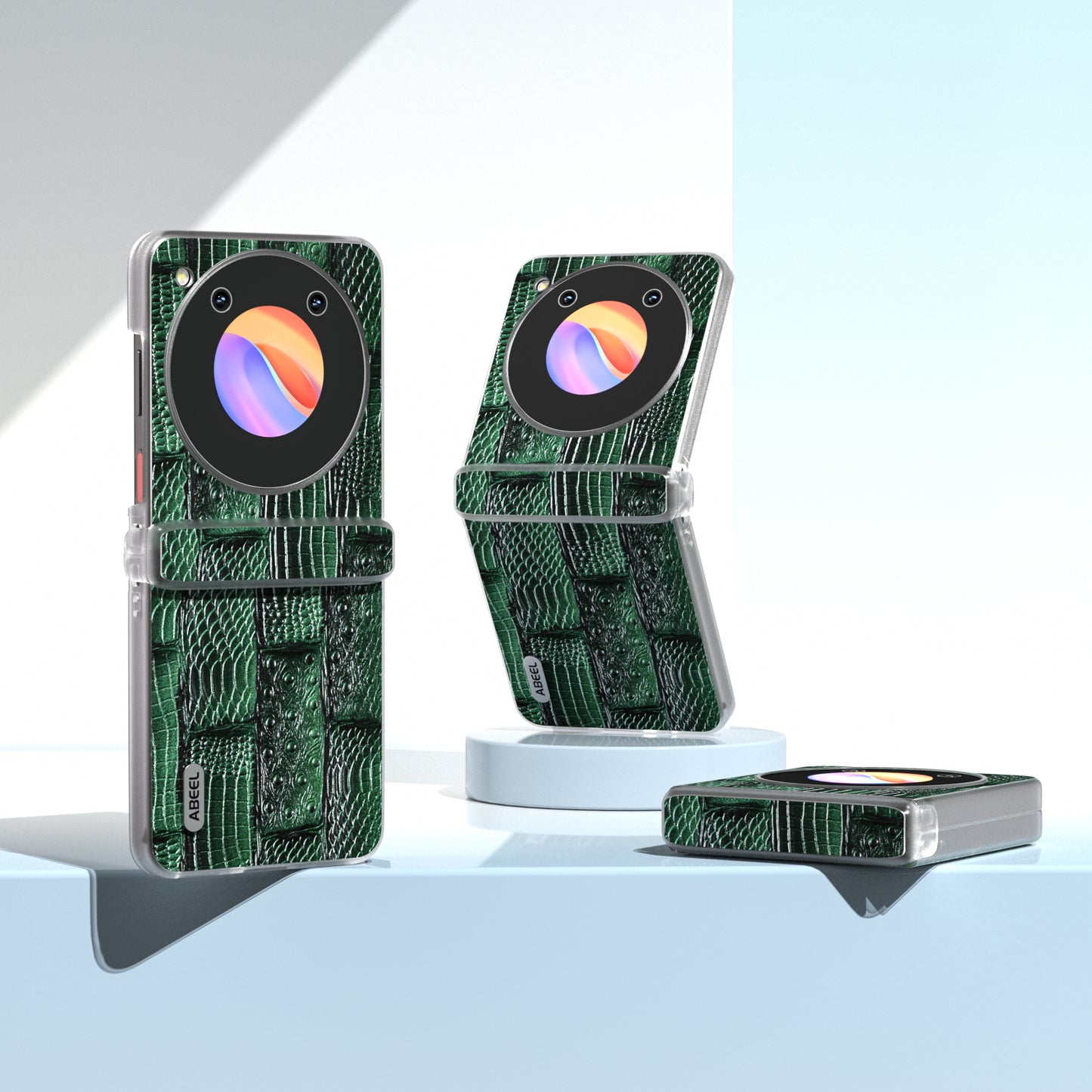 ABEEL For ZTE nubia Flip 5G Phone Case Matte Edge Mahjong Texture Genuine Cow Leather+PC Slim Cover - Green