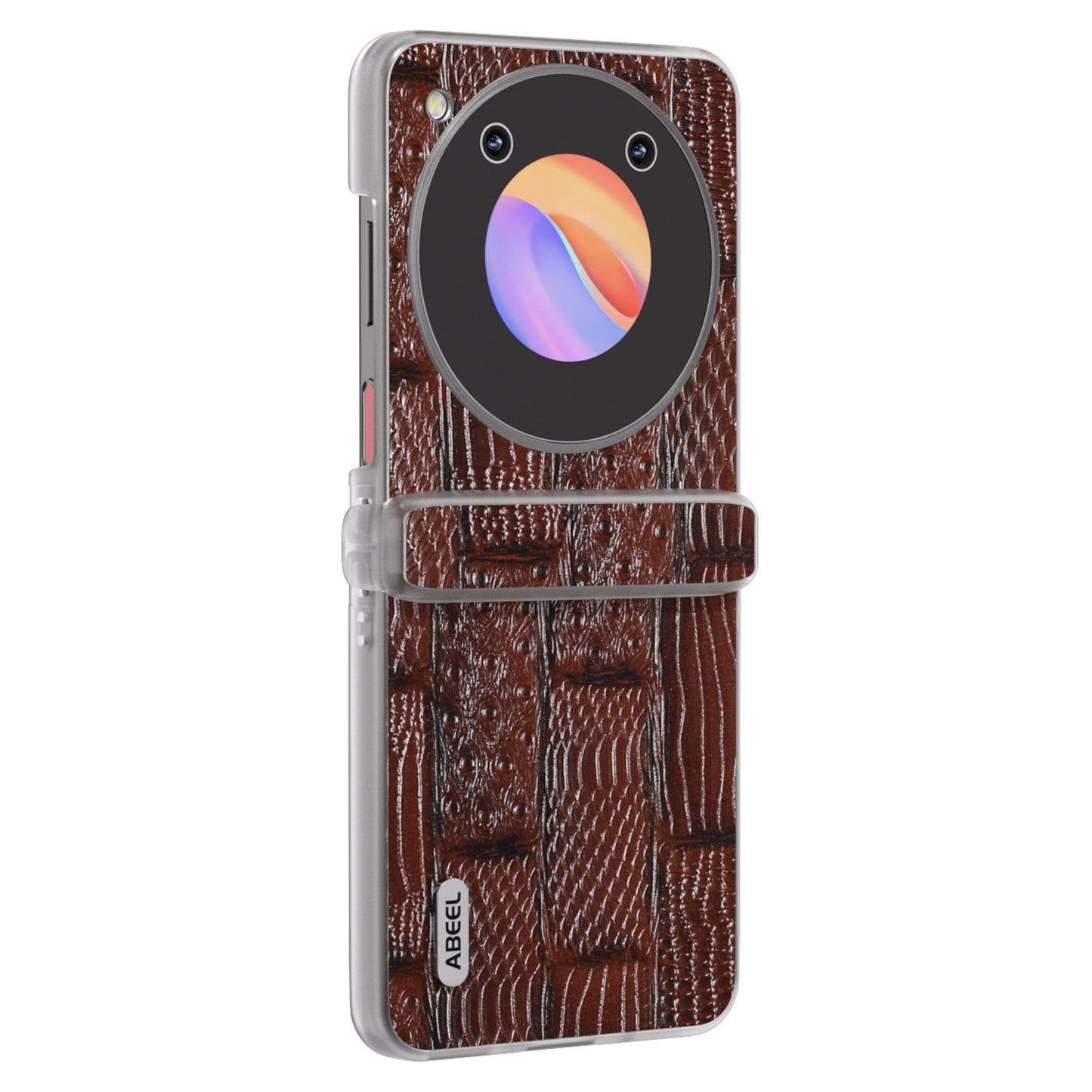 ABEEL For ZTE nubia Flip 5G Phone Case Matte Edge Mahjong Texture Genuine Cow Leather+PC Slim Cover - Brown