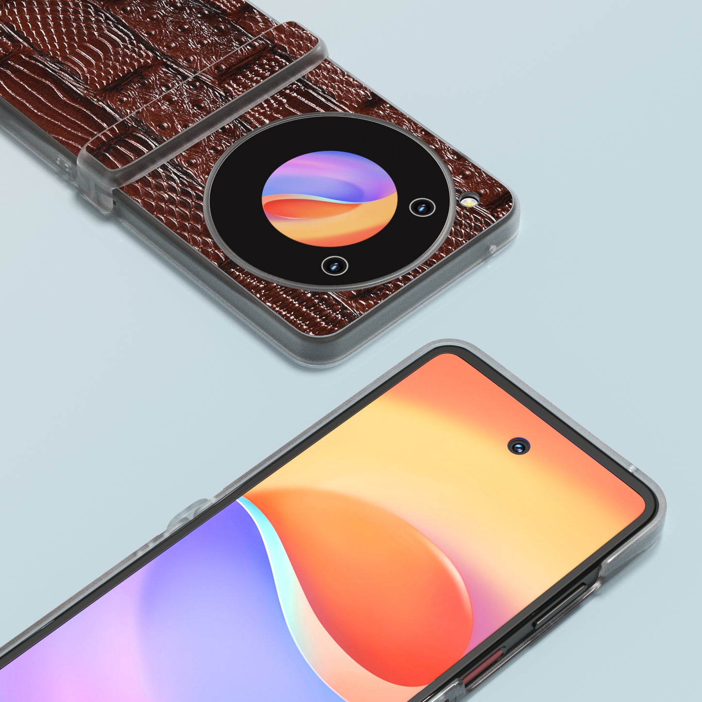 ABEEL For ZTE nubia Flip 5G Phone Case Matte Edge Mahjong Texture Genuine Cow Leather+PC Slim Cover - Brown