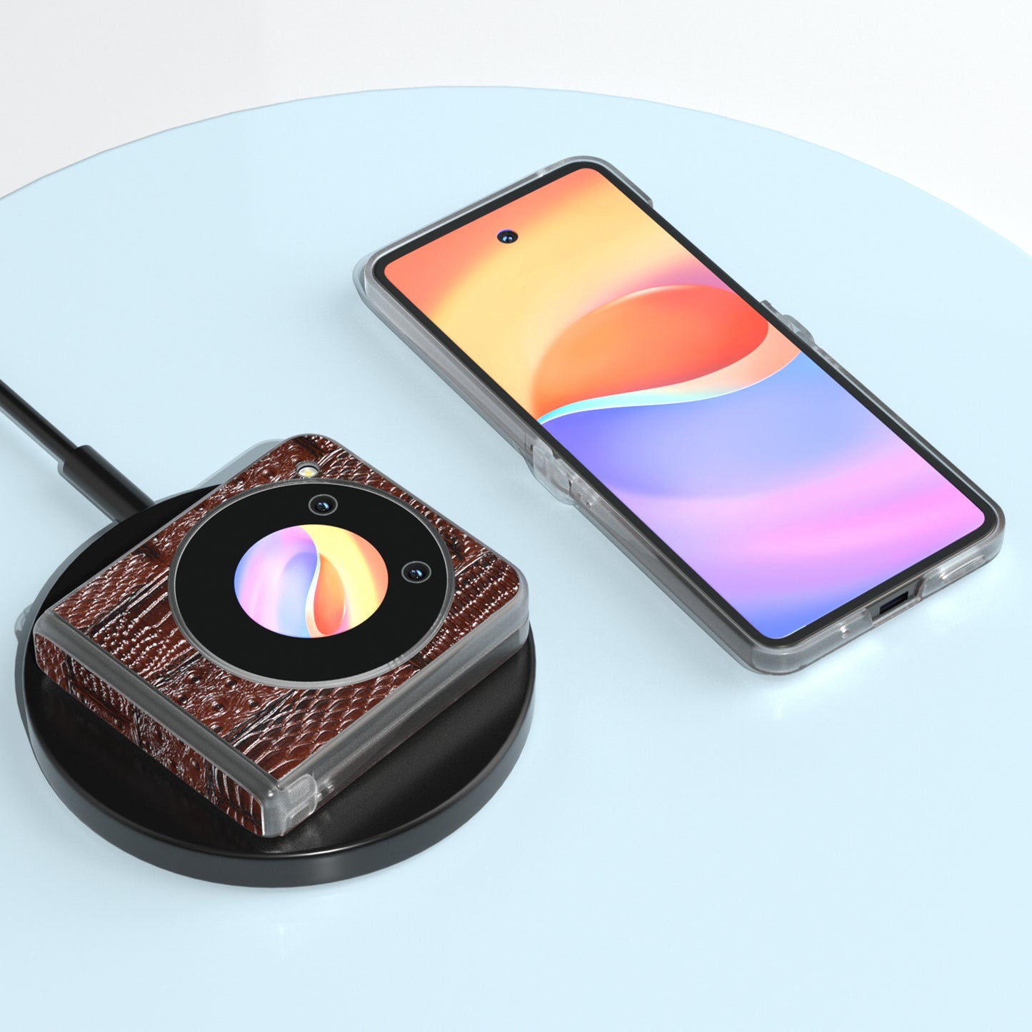 ABEEL For ZTE nubia Flip 5G Phone Case Matte Edge Mahjong Texture Genuine Cow Leather+PC Slim Cover - Brown