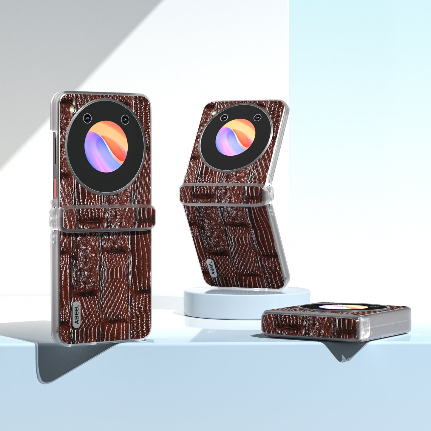 ABEEL For ZTE nubia Flip 5G Phone Case Matte Edge Mahjong Texture Genuine Cow Leather+PC Slim Cover - Brown