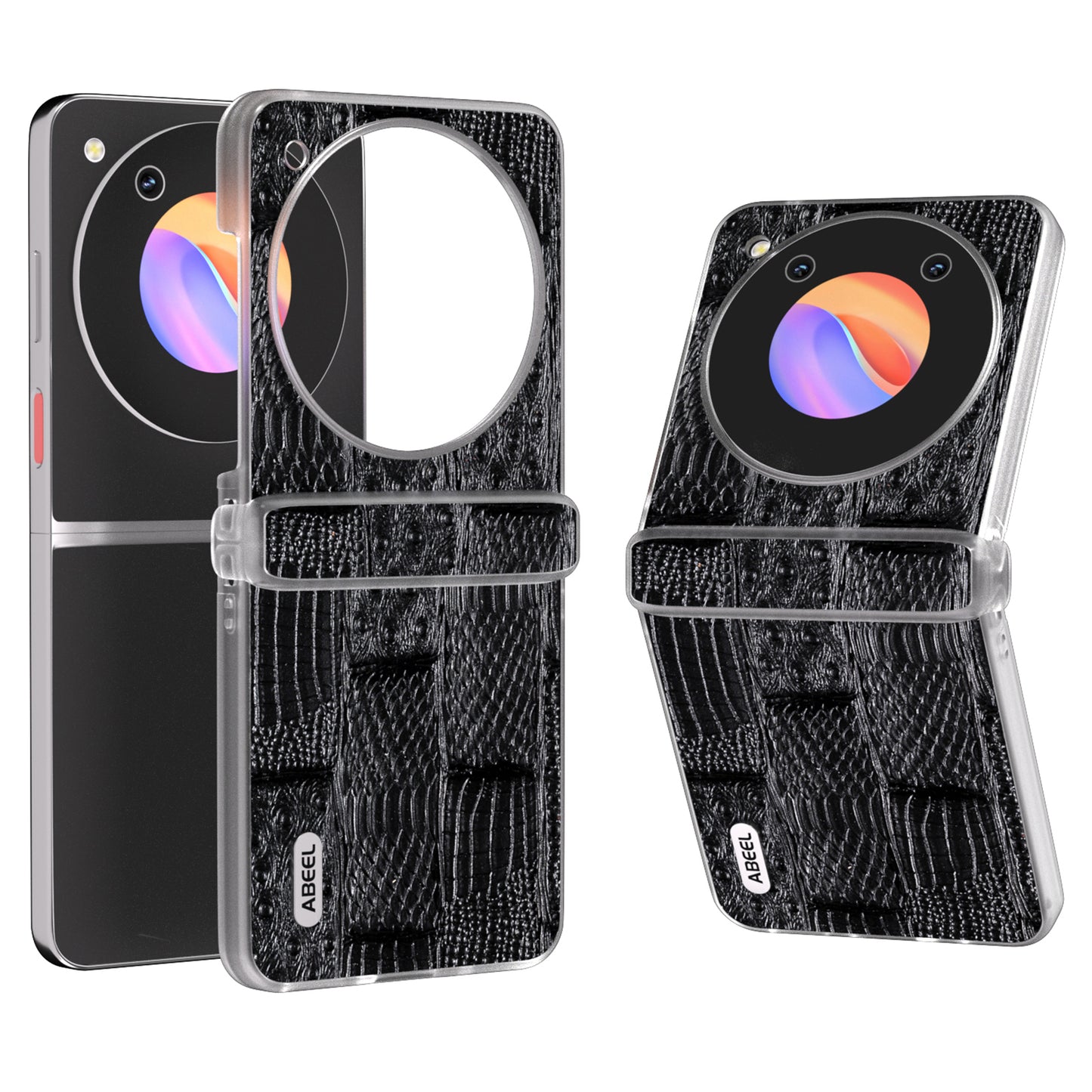 ABEEL For ZTE nubia Flip 5G Phone Case Matte Edge Mahjong Texture Genuine Cow Leather+PC Slim Cover - Black