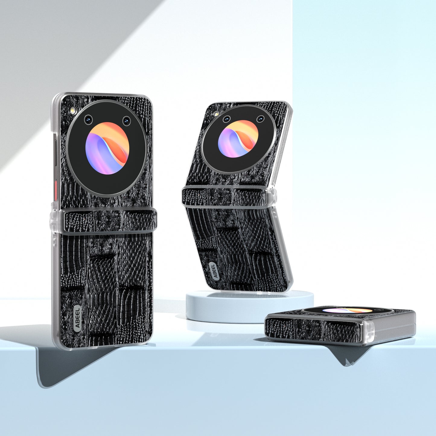 ABEEL For ZTE nubia Flip 5G Phone Case Matte Edge Mahjong Texture Genuine Cow Leather+PC Slim Cover - Black