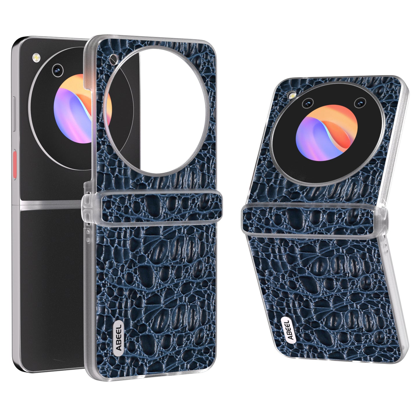 ABEEL For ZTE nubia Flip 5G Case Matte Clear Edge Canopy Texture Genuine Cow Leather Phone Cover - Blue