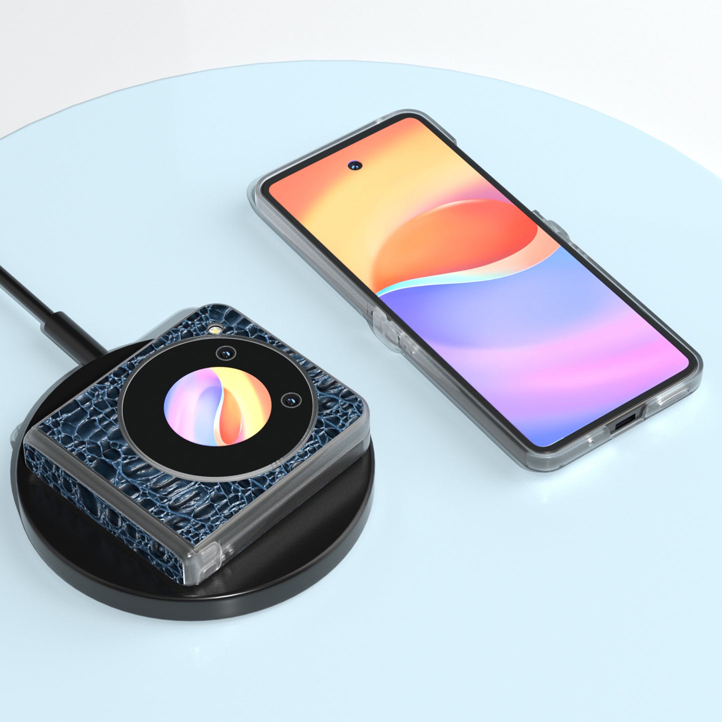 ABEEL For ZTE nubia Flip 5G Case Matte Clear Edge Canopy Texture Genuine Cow Leather Phone Cover - Blue