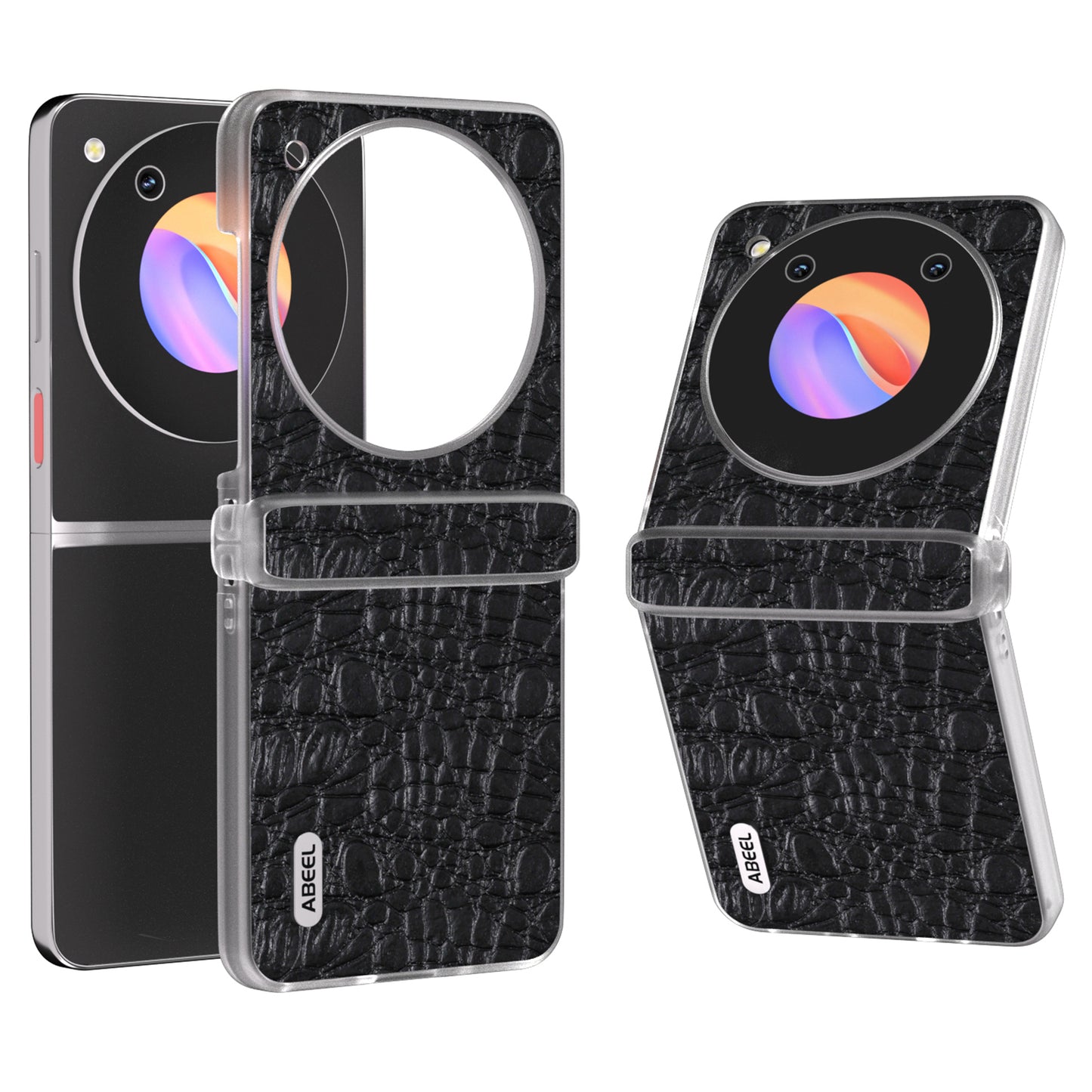 ABEEL For ZTE nubia Flip 5G Case Matte Clear Edge Canopy Texture Genuine Cow Leather Phone Cover - Black