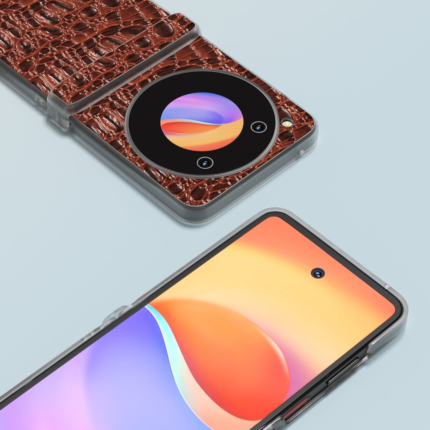 ABEEL For ZTE nubia Flip 5G Case Matte Clear Edge Canopy Texture Genuine Cow Leather Phone Cover - Coffee