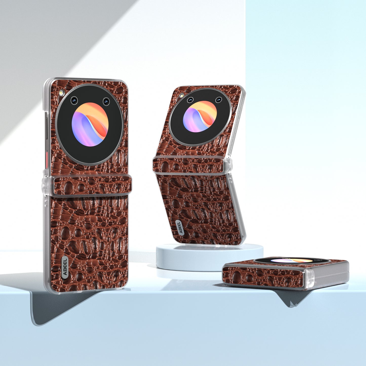 ABEEL For ZTE nubia Flip 5G Case Matte Clear Edge Canopy Texture Genuine Cow Leather Phone Cover - Coffee