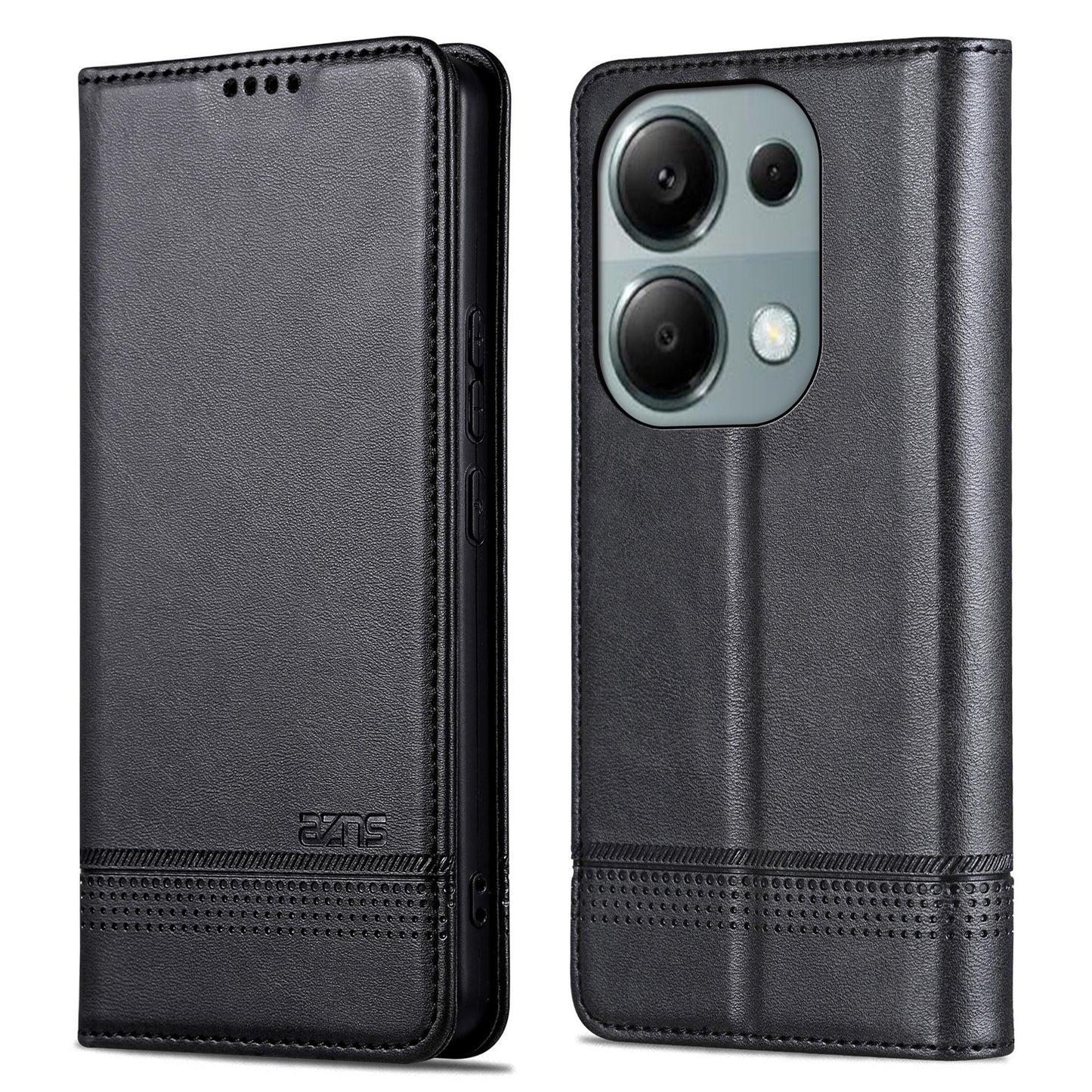 AZNS For Xiaomi Redmi Note 13 Pro 4G / Poco M6 Pro 4G Magnetic Case PU Leather Stand Phone Cover - Black