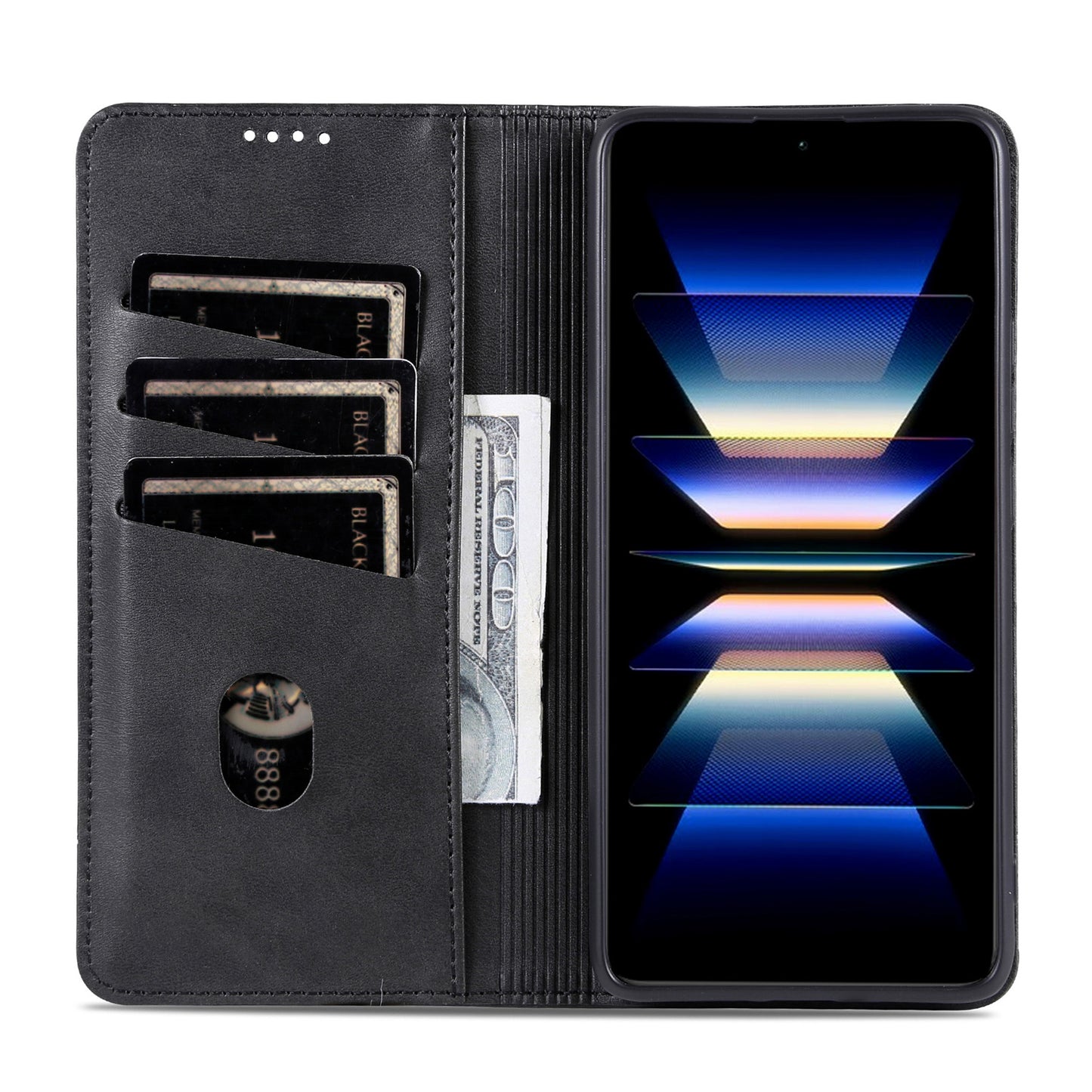 AZNS For Xiaomi Redmi Note 13 Pro 4G / Poco M6 Pro 4G Magnetic Case PU Leather Stand Phone Cover - Black