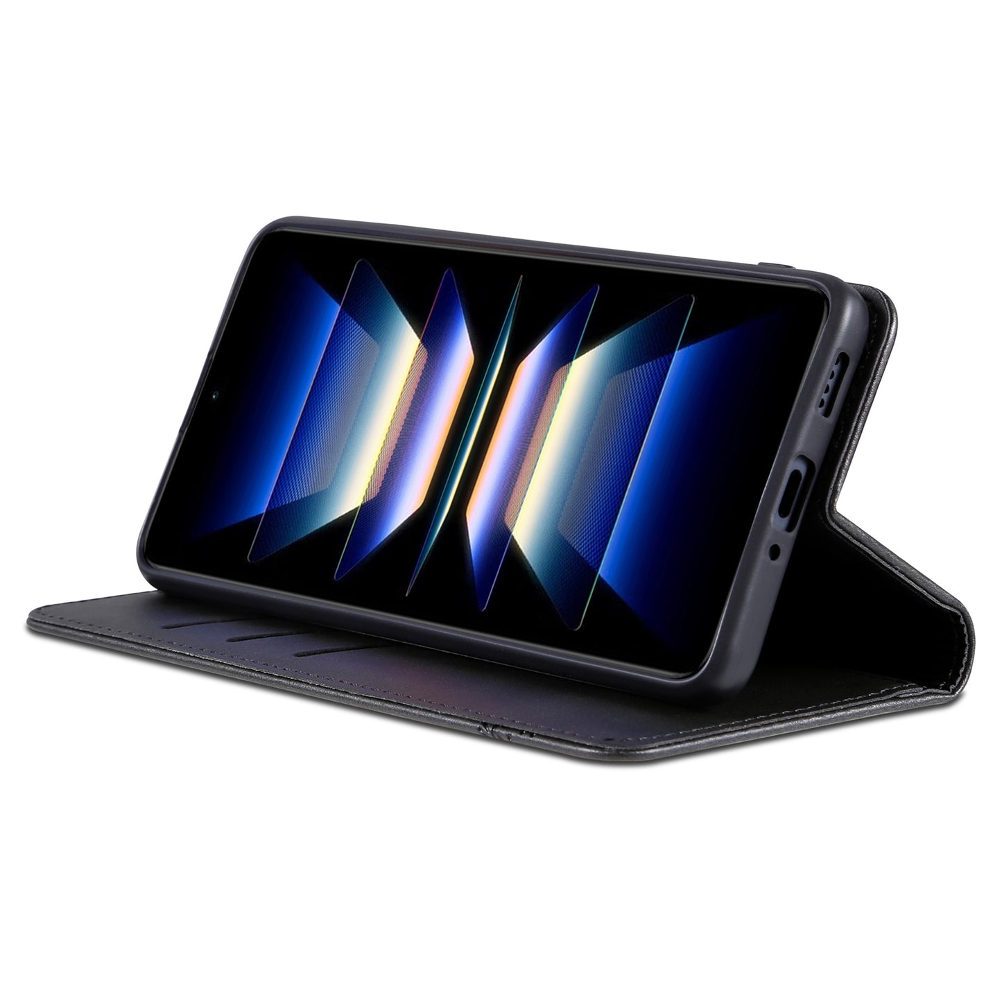 AZNS For Xiaomi Redmi Note 13 Pro 4G / Poco M6 Pro 4G Magnetic Case PU Leather Stand Phone Cover - Black