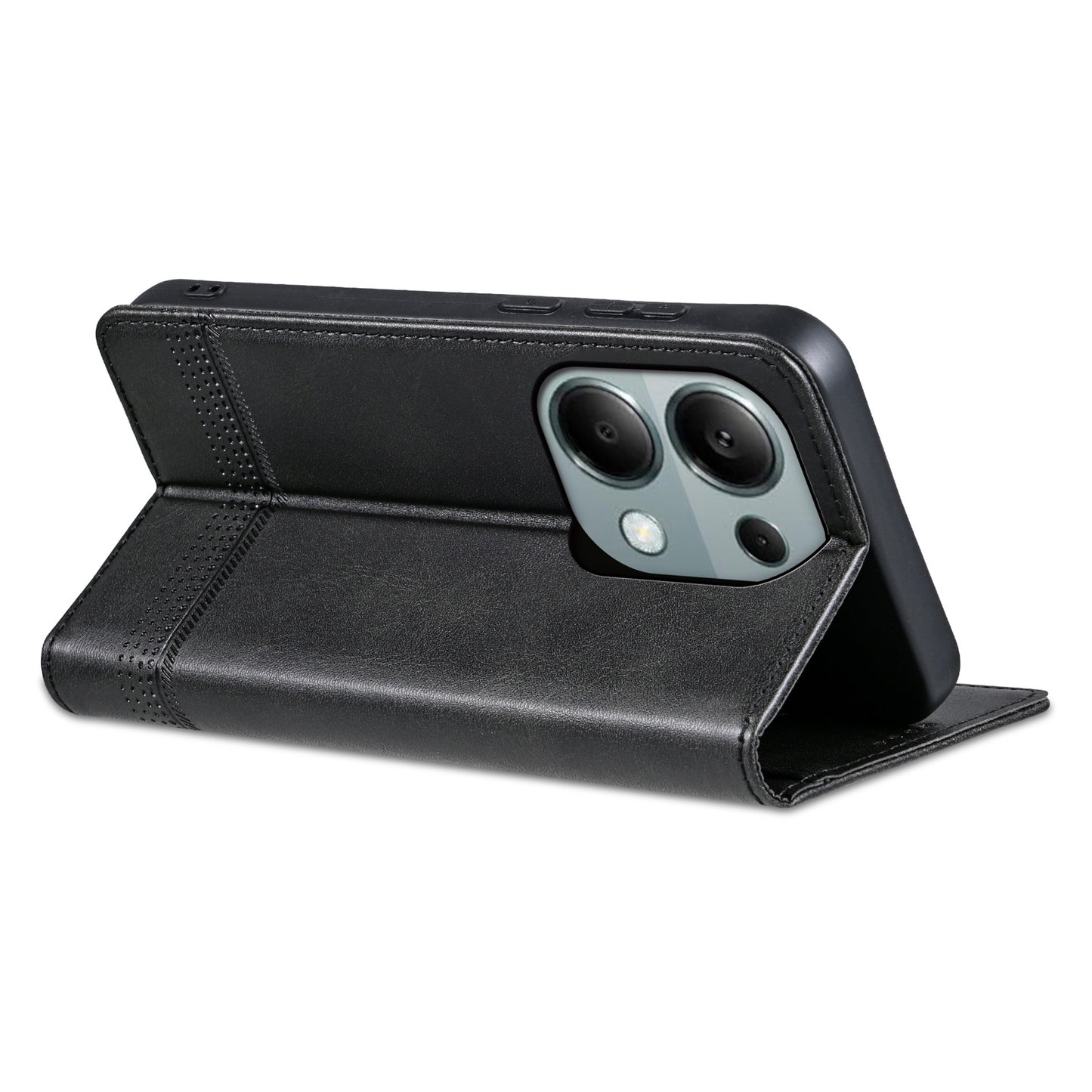 AZNS For Xiaomi Redmi Note 13 Pro 4G / Poco M6 Pro 4G Magnetic Case PU Leather Stand Phone Cover - Black