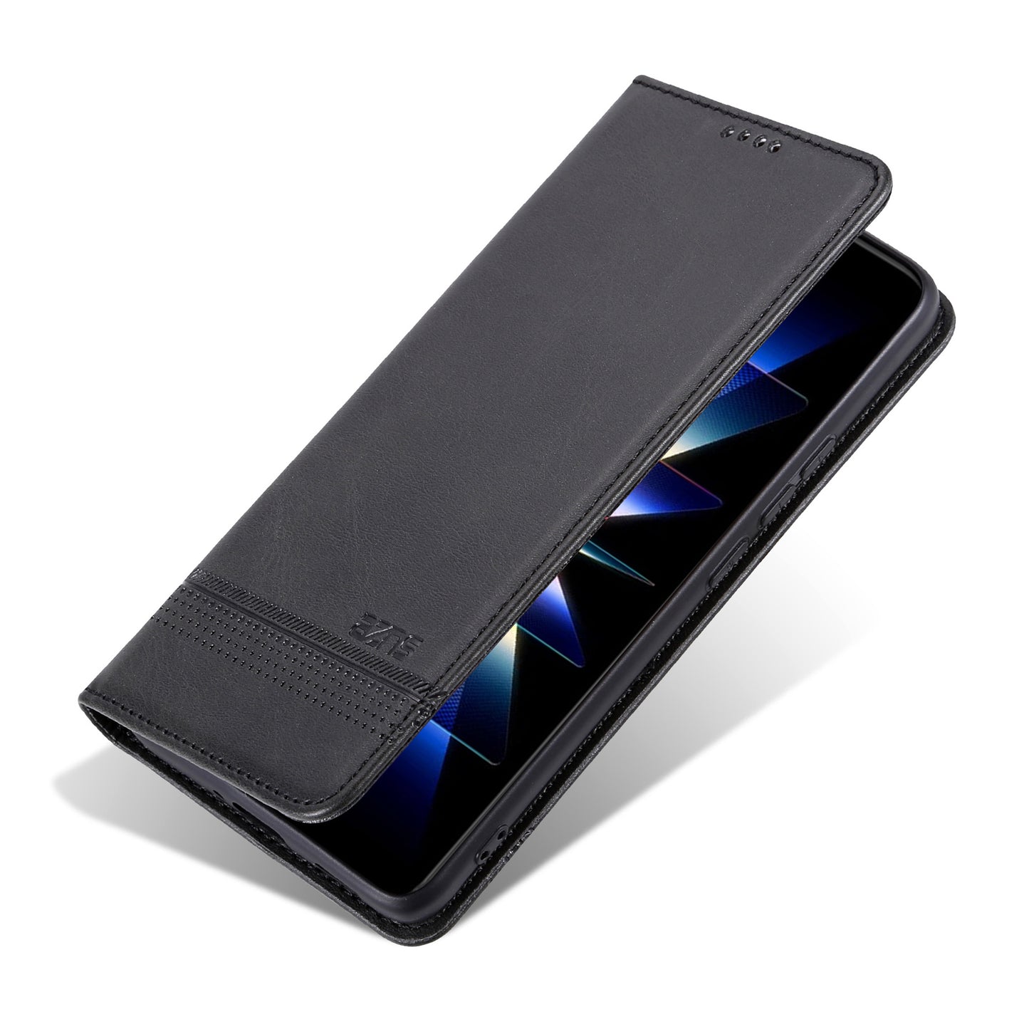 AZNS For Xiaomi Redmi Note 13 Pro 4G / Poco M6 Pro 4G Magnetic Case PU Leather Stand Phone Cover - Black