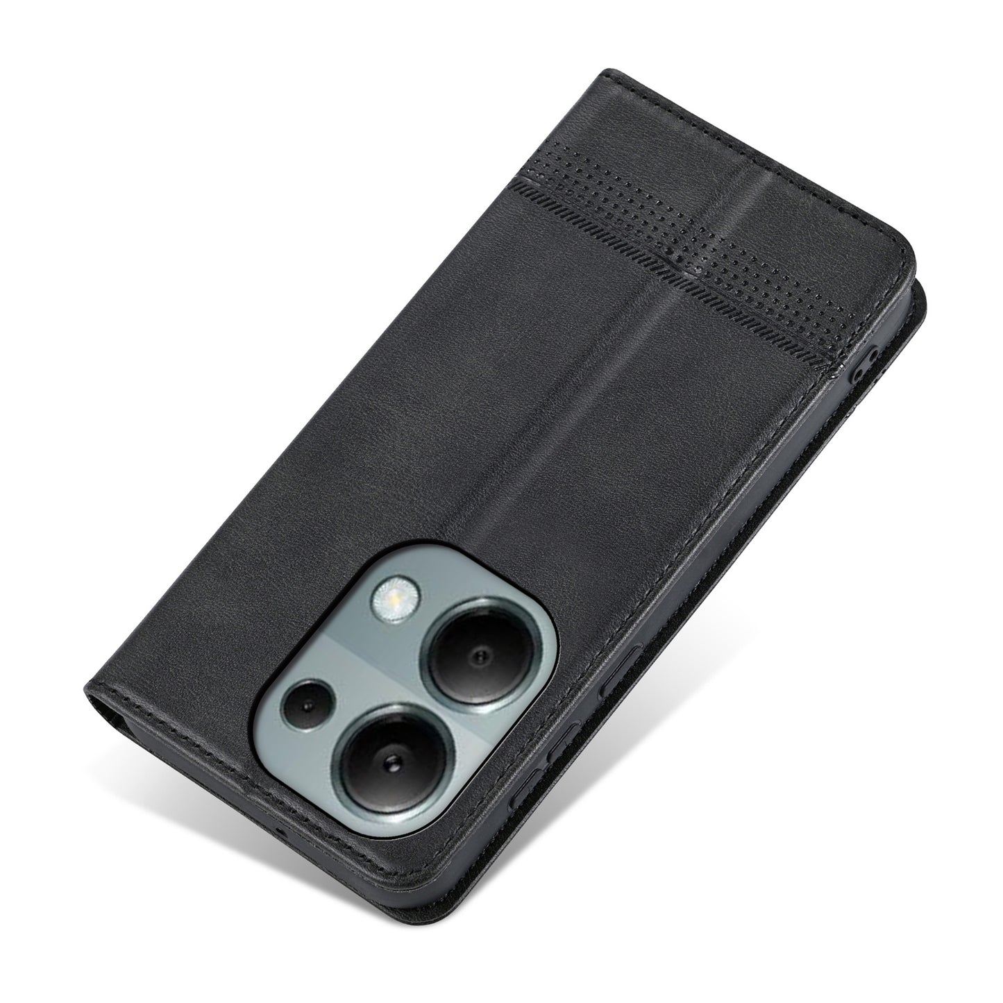 AZNS For Xiaomi Redmi Note 13 Pro 4G / Poco M6 Pro 4G Magnetic Case PU Leather Stand Phone Cover - Black