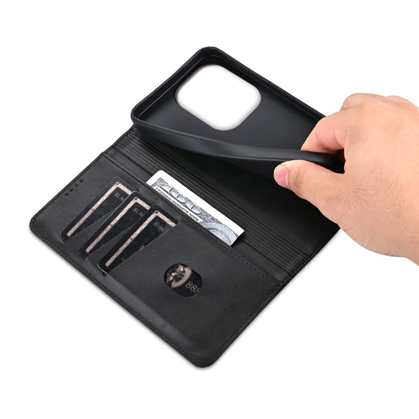 AZNS For Xiaomi Redmi Note 13 Pro 4G / Poco M6 Pro 4G Magnetic Case PU Leather Stand Phone Cover - Black