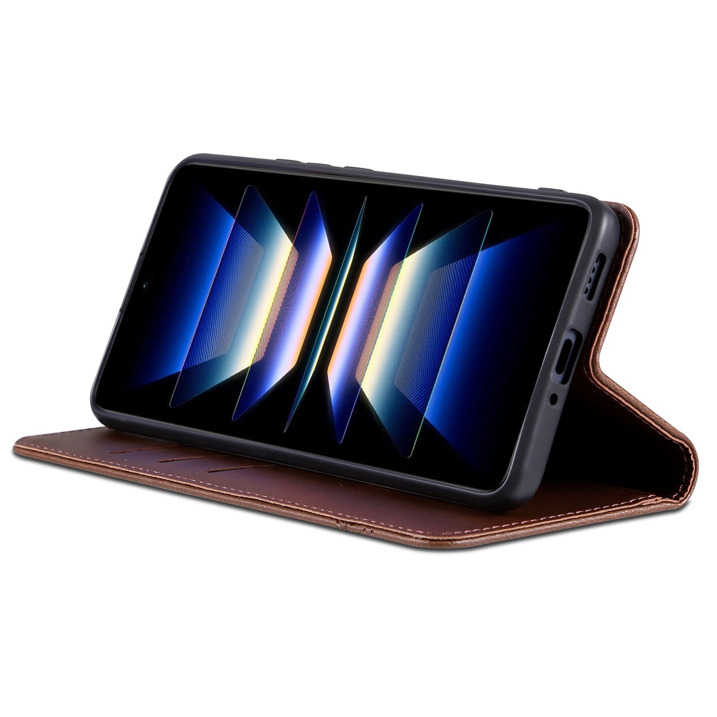 AZNS For Xiaomi Redmi Note 13 Pro 4G / Poco M6 Pro 4G Magnetic Case PU Leather Stand Phone Cover - Coffee