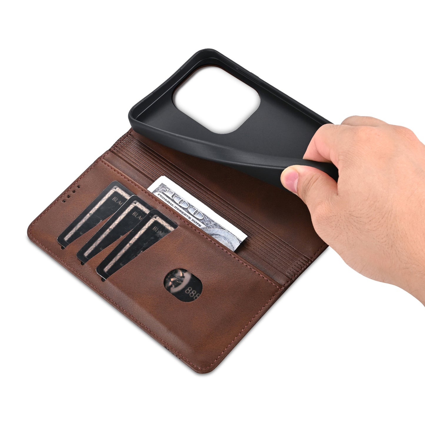 AZNS For Xiaomi Redmi Note 13 Pro 4G / Poco M6 Pro 4G Magnetic Case PU Leather Stand Phone Cover - Coffee