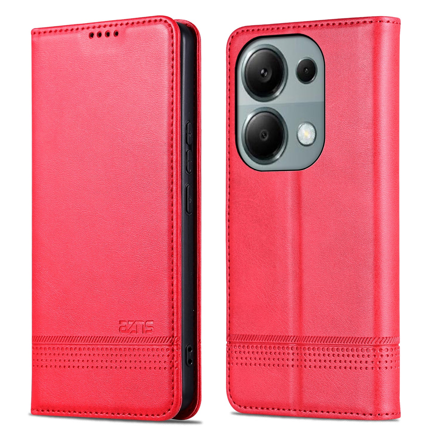 AZNS For Xiaomi Redmi Note 13 Pro 4G / Poco M6 Pro 4G Magnetic Case PU Leather Stand Phone Cover - Red