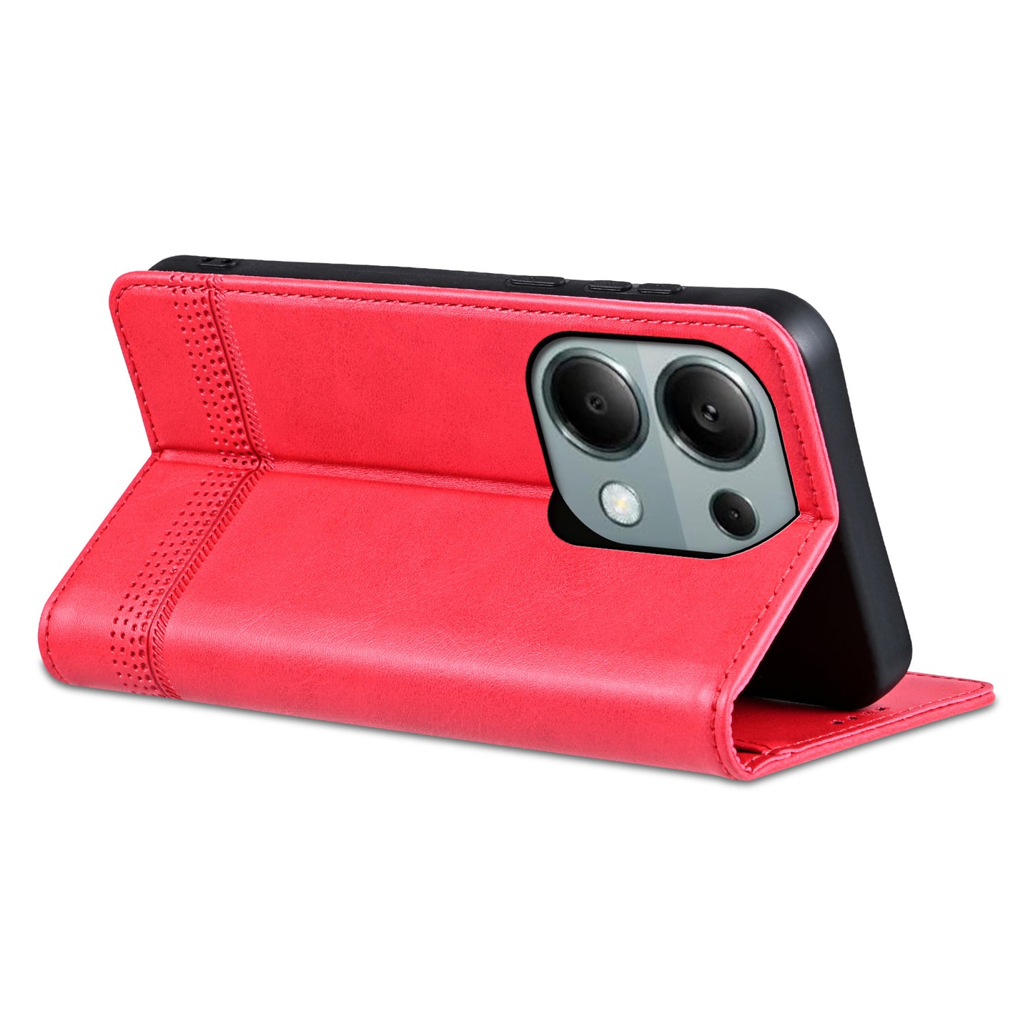 AZNS For Xiaomi Redmi Note 13 Pro 4G / Poco M6 Pro 4G Magnetic Case PU Leather Stand Phone Cover - Red