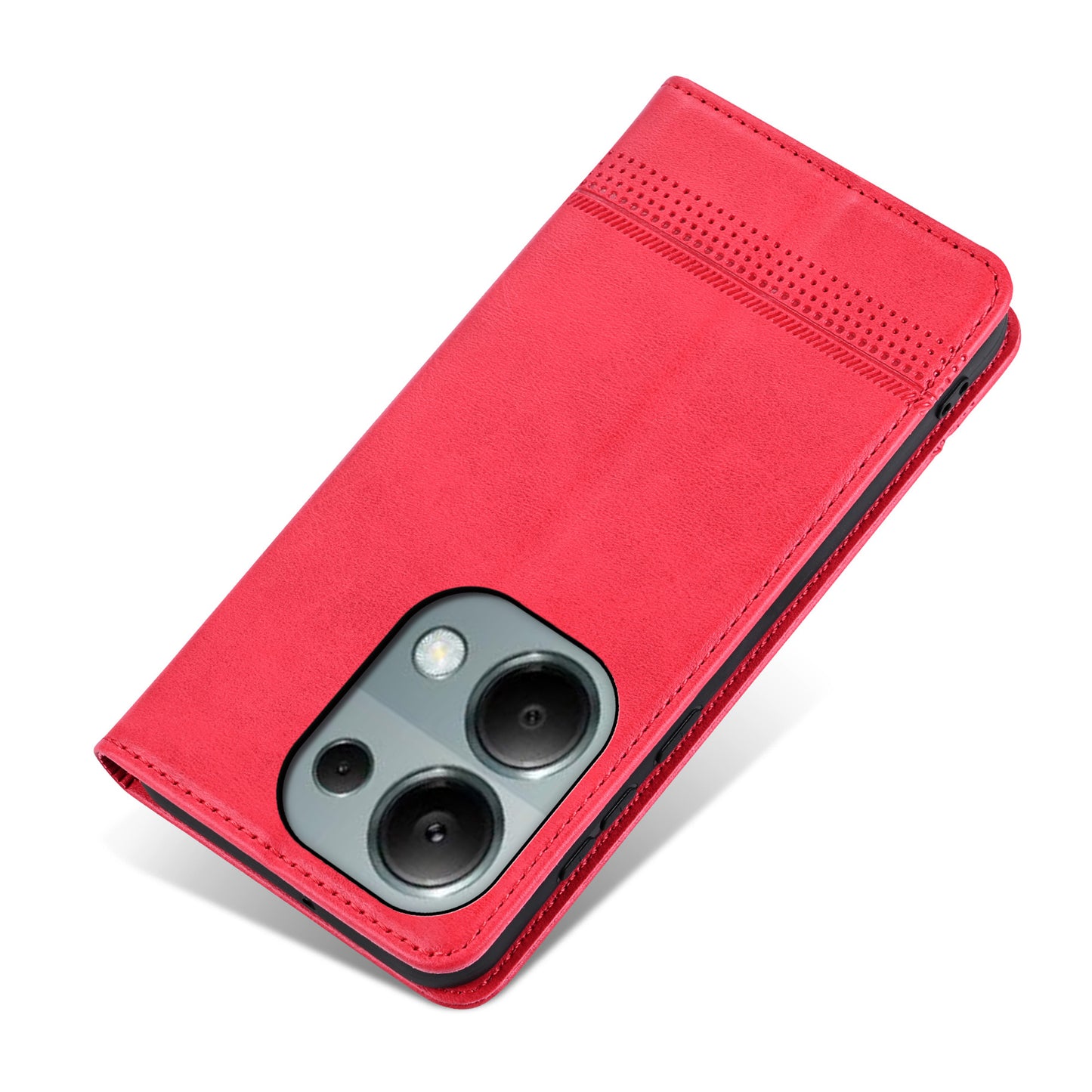 AZNS For Xiaomi Redmi Note 13 Pro 4G / Poco M6 Pro 4G Magnetic Case PU Leather Stand Phone Cover - Red