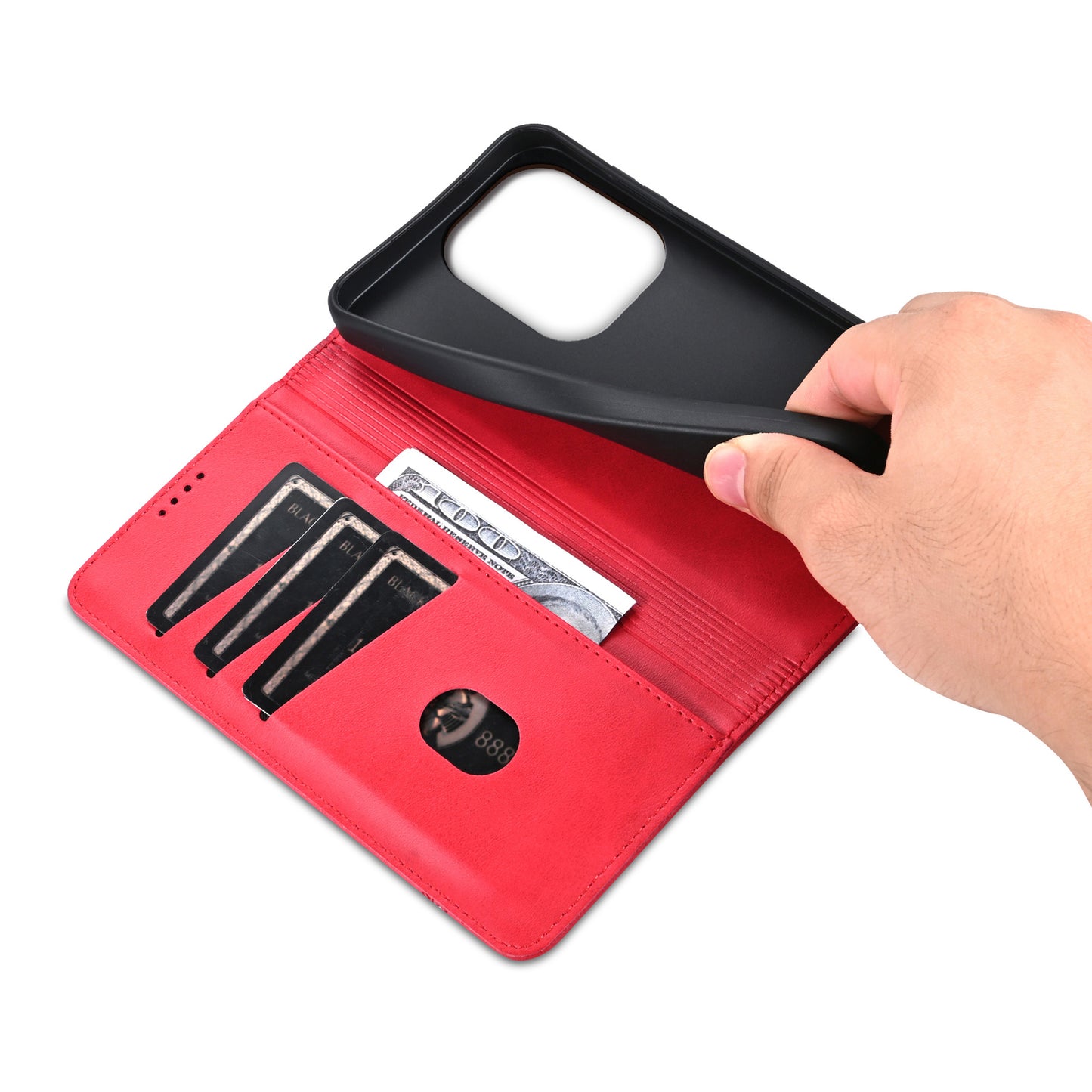 AZNS For Xiaomi Redmi Note 13 Pro 4G / Poco M6 Pro 4G Magnetic Case PU Leather Stand Phone Cover - Red