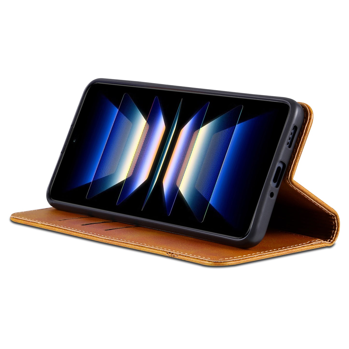 AZNS For Xiaomi Redmi Note 13 Pro 4G / Poco M6 Pro 4G Magnetic Case PU Leather Stand Phone Cover - Brown