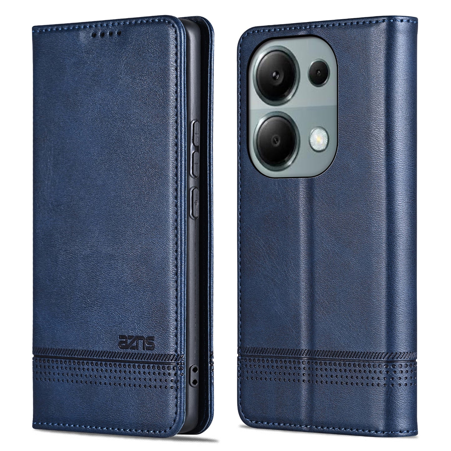 AZNS For Xiaomi Redmi Note 13 Pro 4G / Poco M6 Pro 4G Magnetic Case PU Leather Stand Phone Cover - Blue