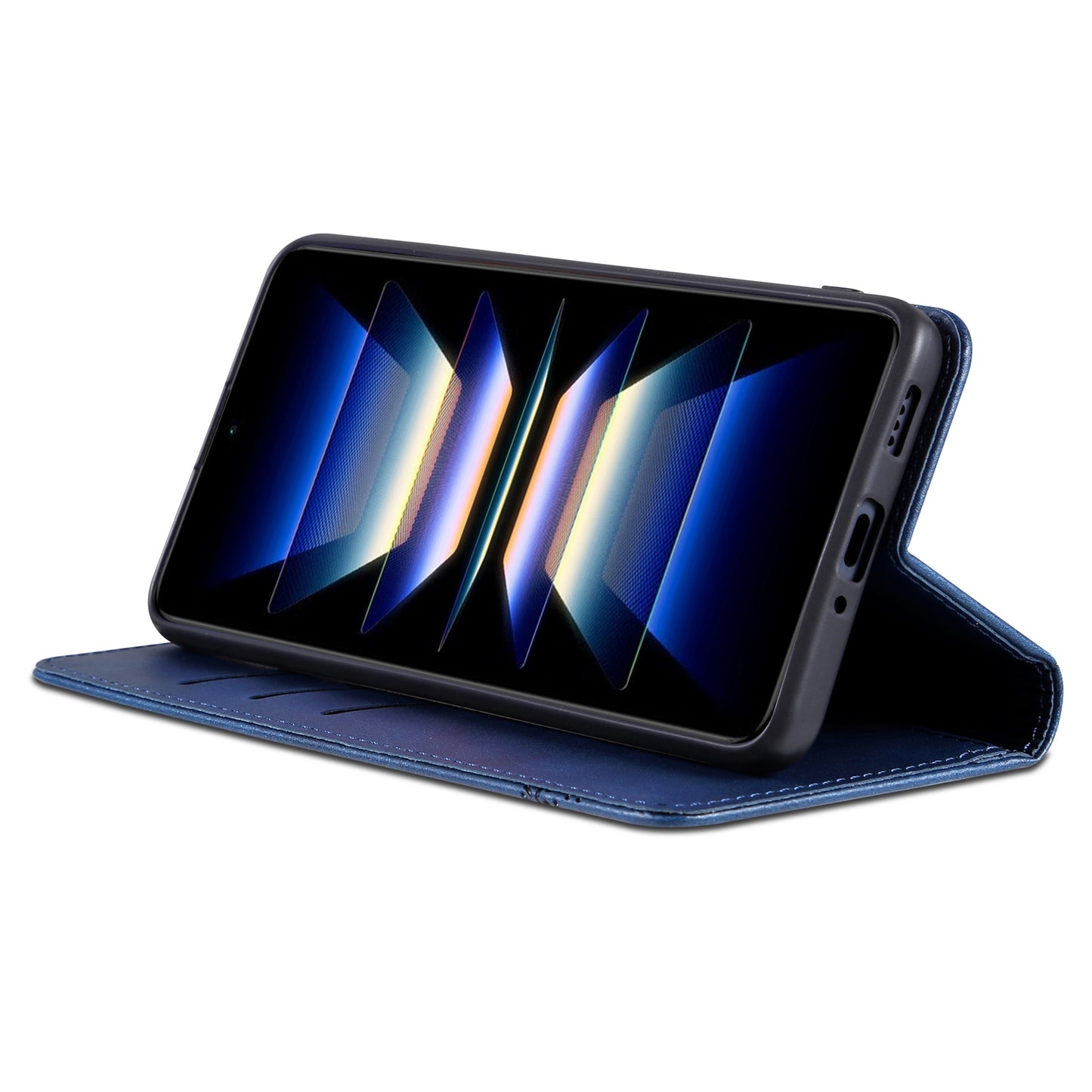 AZNS For Xiaomi Redmi Note 13 Pro 4G / Poco M6 Pro 4G Magnetic Case PU Leather Stand Phone Cover - Blue