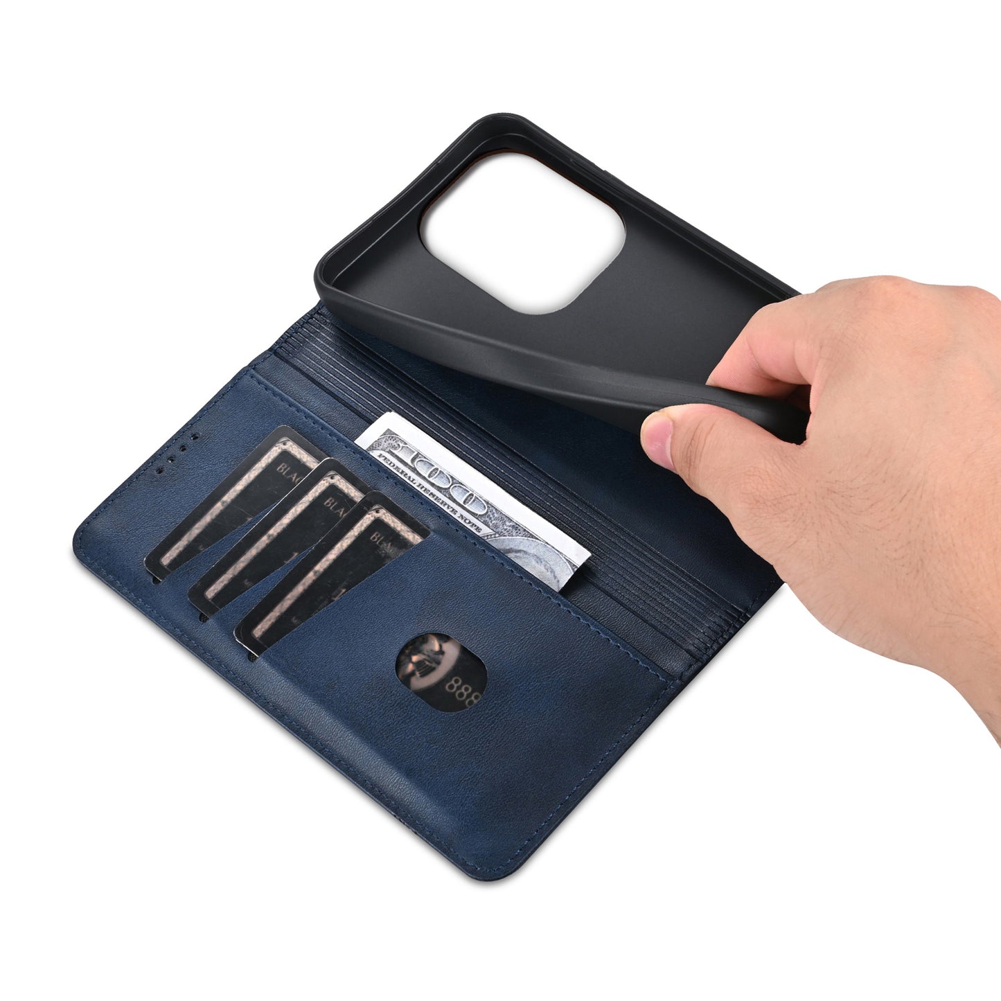 AZNS For Xiaomi Redmi Note 13 Pro 4G / Poco M6 Pro 4G Magnetic Case PU Leather Stand Phone Cover - Blue