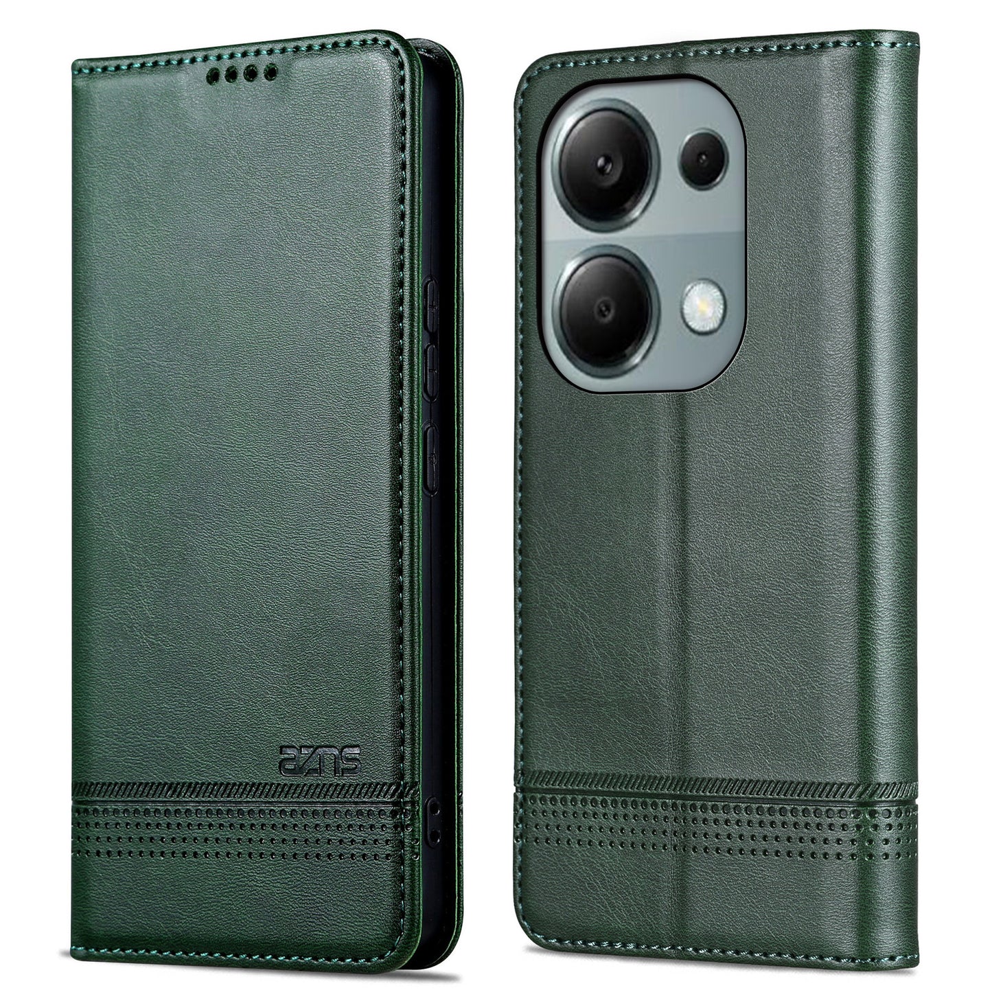 AZNS For Xiaomi Redmi Note 13 Pro 4G / Poco M6 Pro 4G Magnetic Case PU Leather Stand Phone Cover - Green