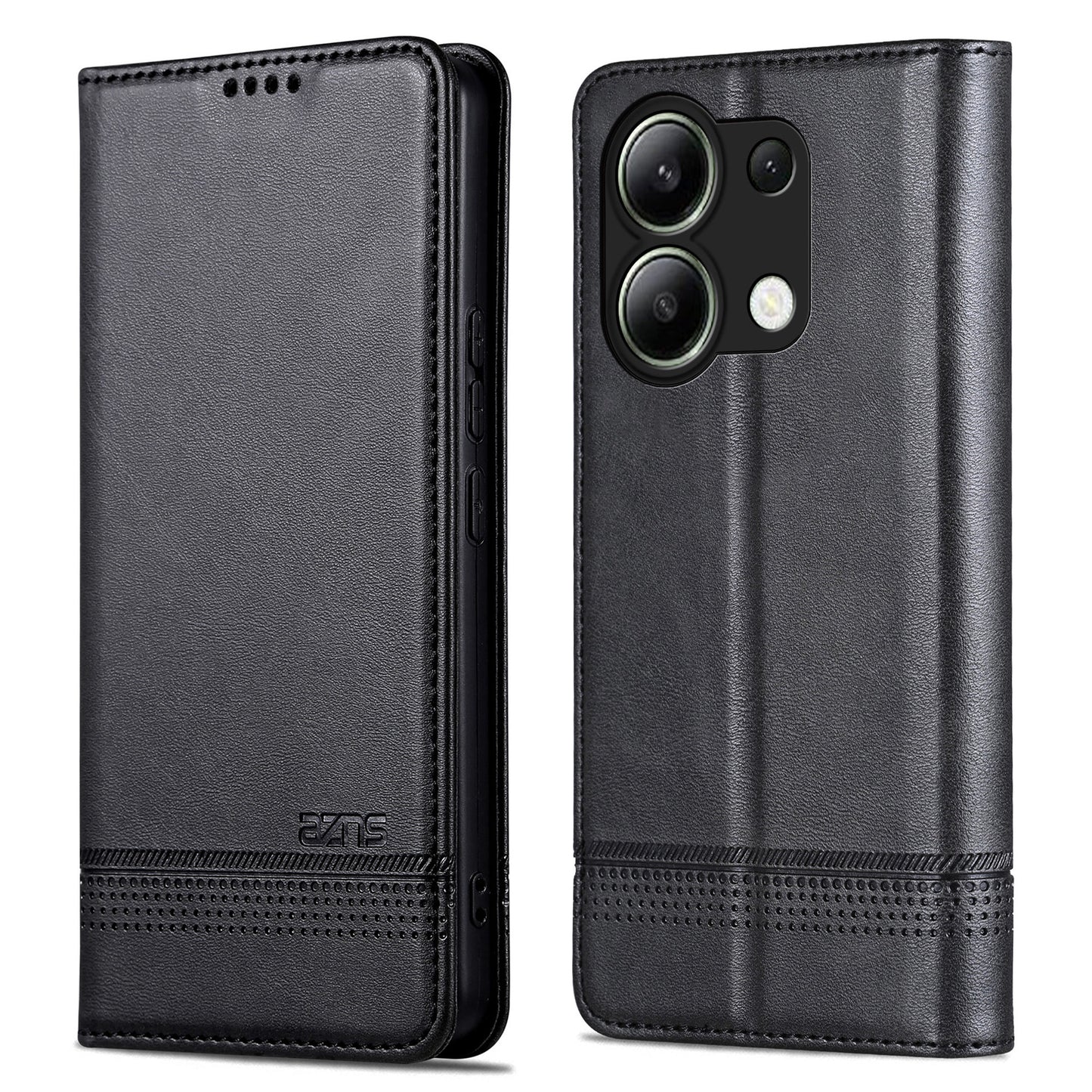 AZNS For Xiaomi Redmi Note 13 4G Wallet Case Leather Phone Cover Wholesale Supplier - Black