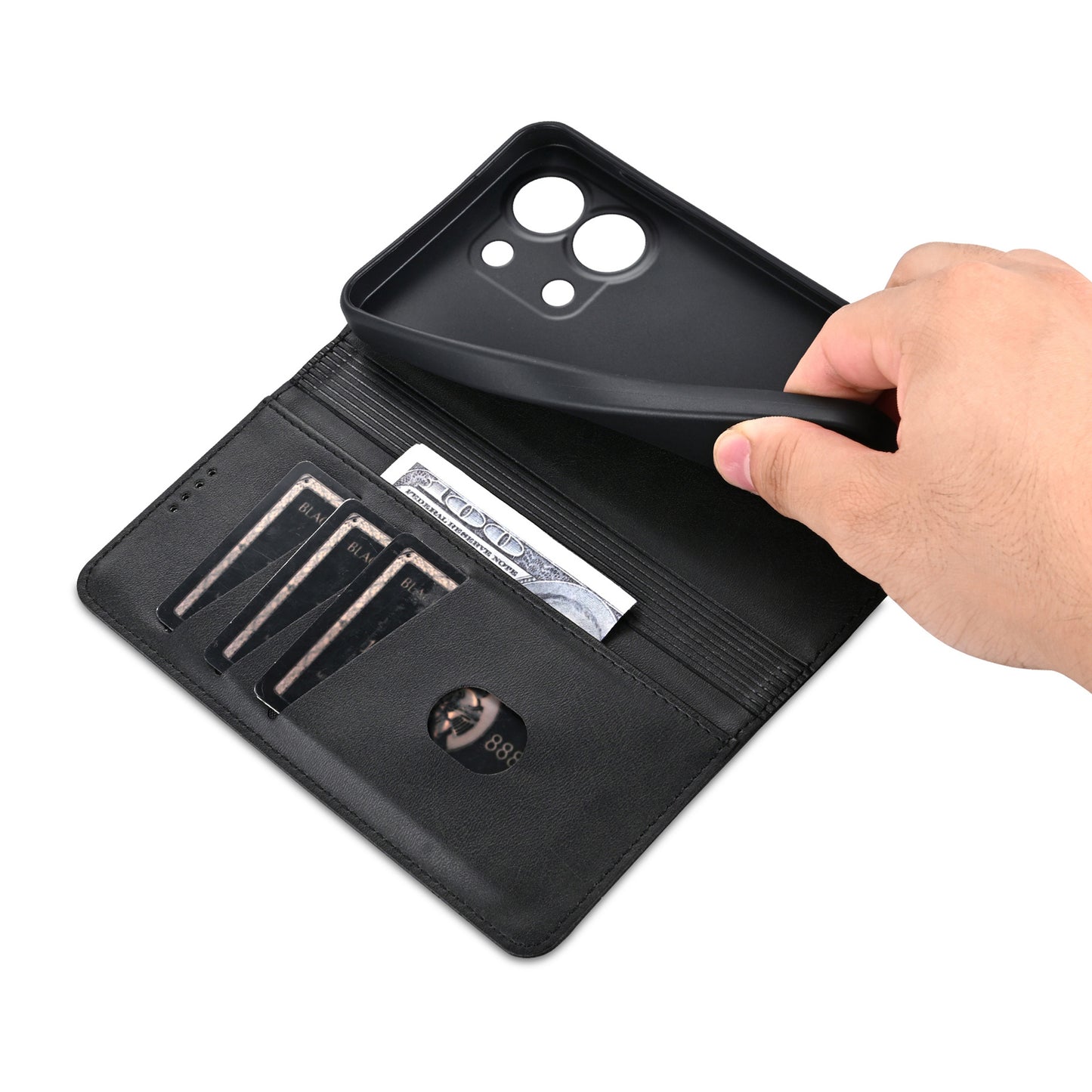 AZNS For Xiaomi Redmi Note 13 4G Wallet Case Leather Phone Cover Wholesale Supplier - Black