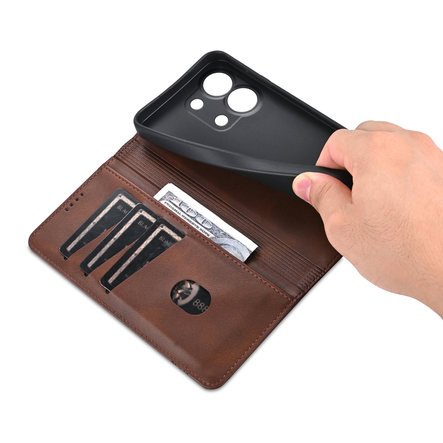 AZNS For Xiaomi Redmi Note 13 4G Wallet Case Leather Phone Cover Wholesale Supplier - Coffee