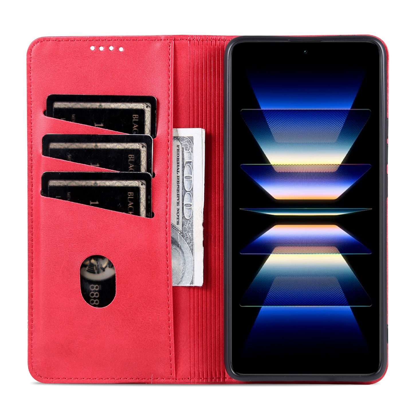 AZNS For Xiaomi Redmi Note 13 4G Wallet Case Leather Phone Cover Wholesale Supplier - Red