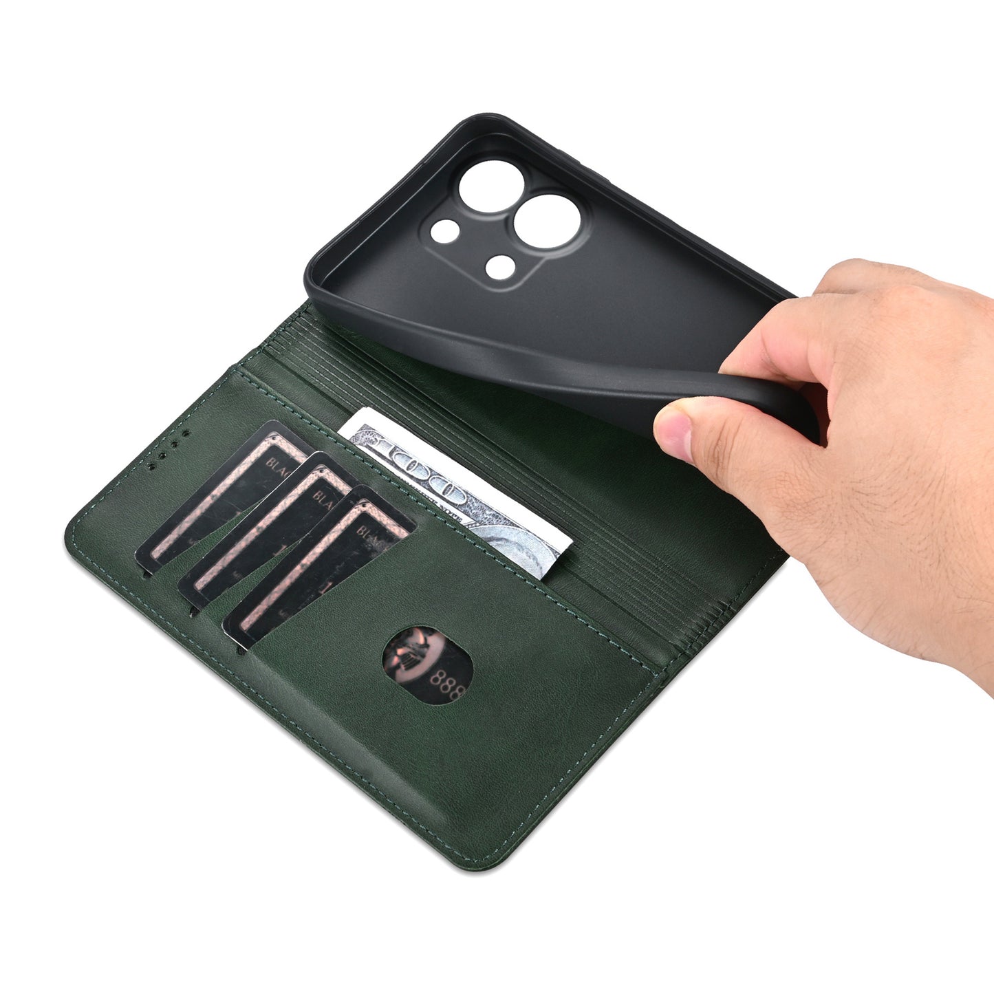 AZNS For Xiaomi Redmi Note 13 4G Wallet Case Leather Phone Cover Wholesale Supplier - Green