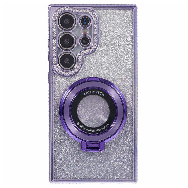 For Samsung Galaxy S22 Ultra 5G TPU Case Gradient Phone Cover with Kickstand / Rhinestone - Dark Purple