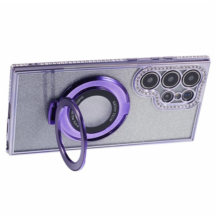 For Samsung Galaxy S22 Ultra 5G TPU Case Gradient Phone Cover with Kickstand / Rhinestone - Dark Purple