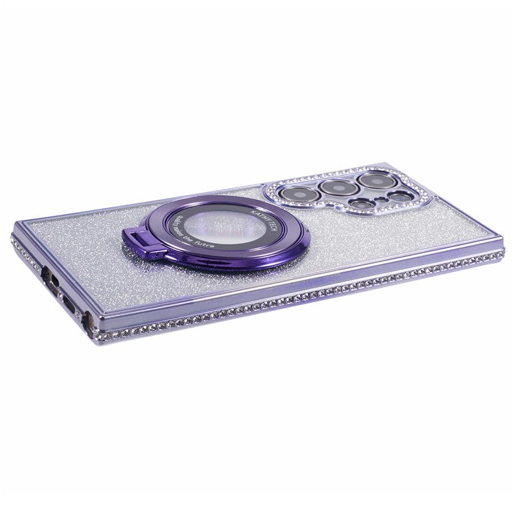 For Samsung Galaxy S22 Ultra 5G TPU Case Gradient Phone Cover with Kickstand / Rhinestone - Dark Purple