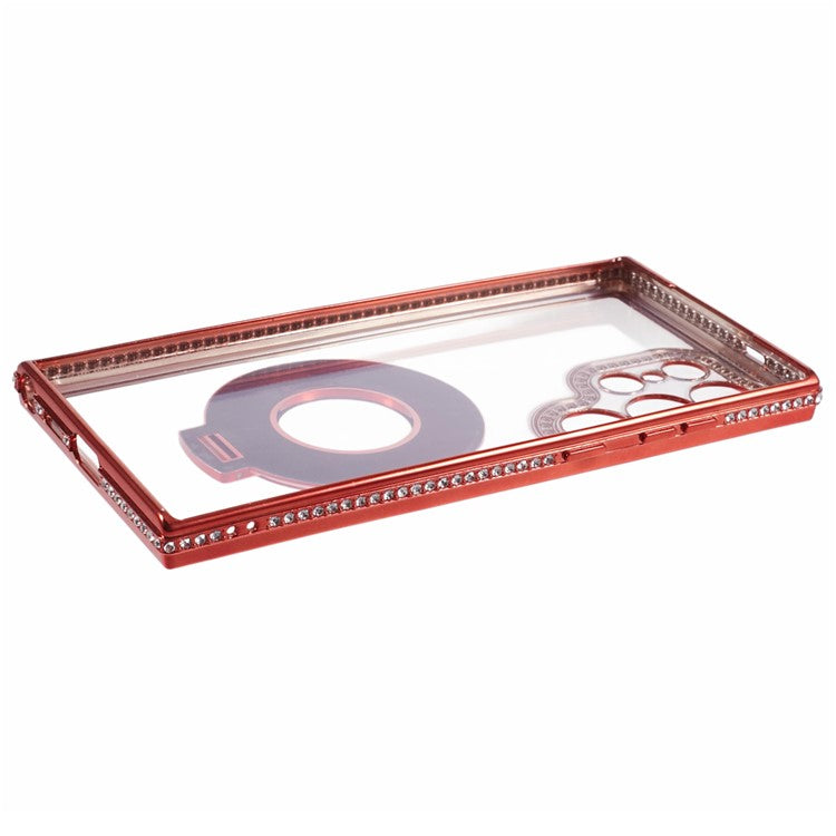 For Samsung Galaxy S24 Ultra Phone Cover Rhinestones Decor Ring Kickstand TPU Back Case - Red